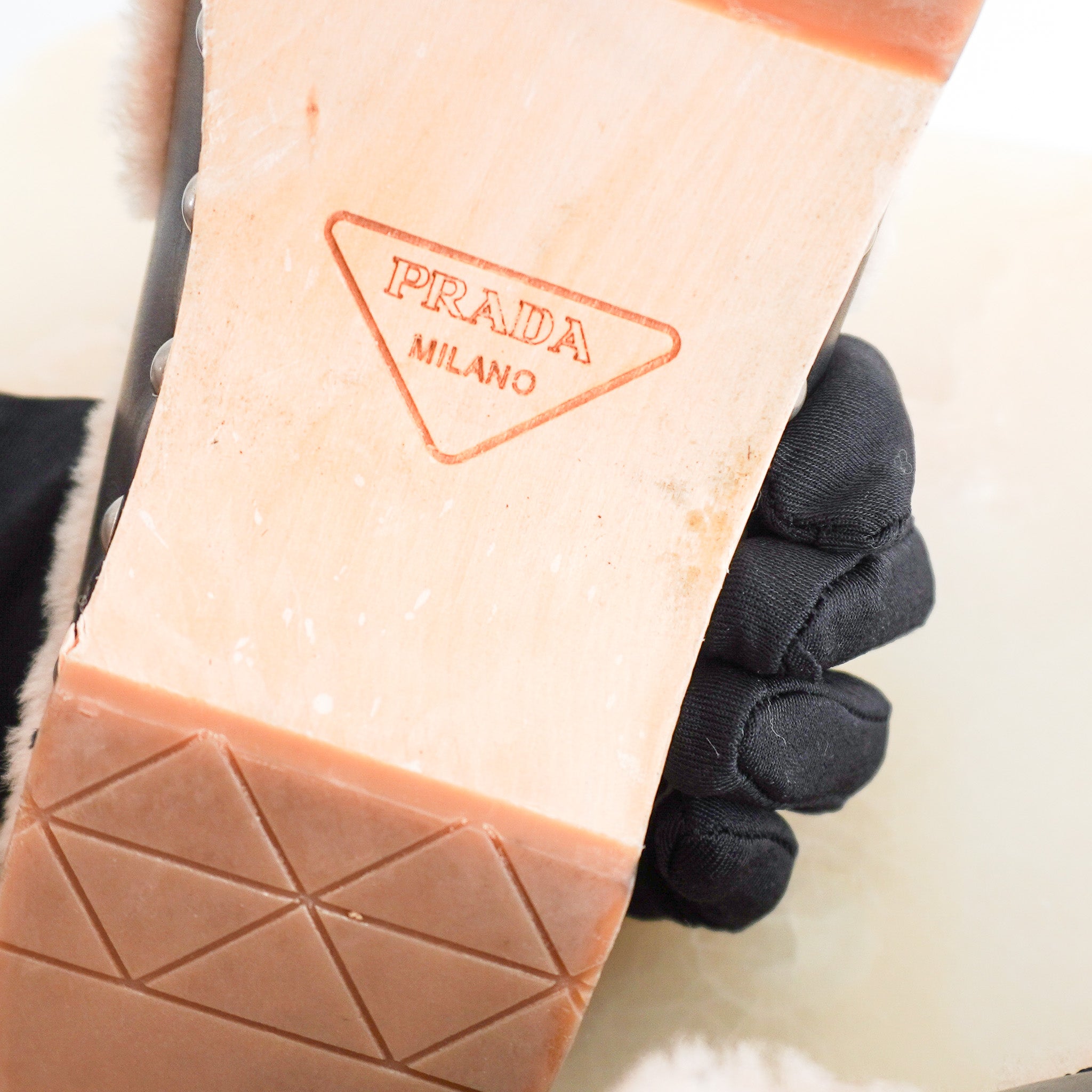 Prada Shearling Round Studded Clogs RRP £820 | Authentic Preloved - Reloved Again