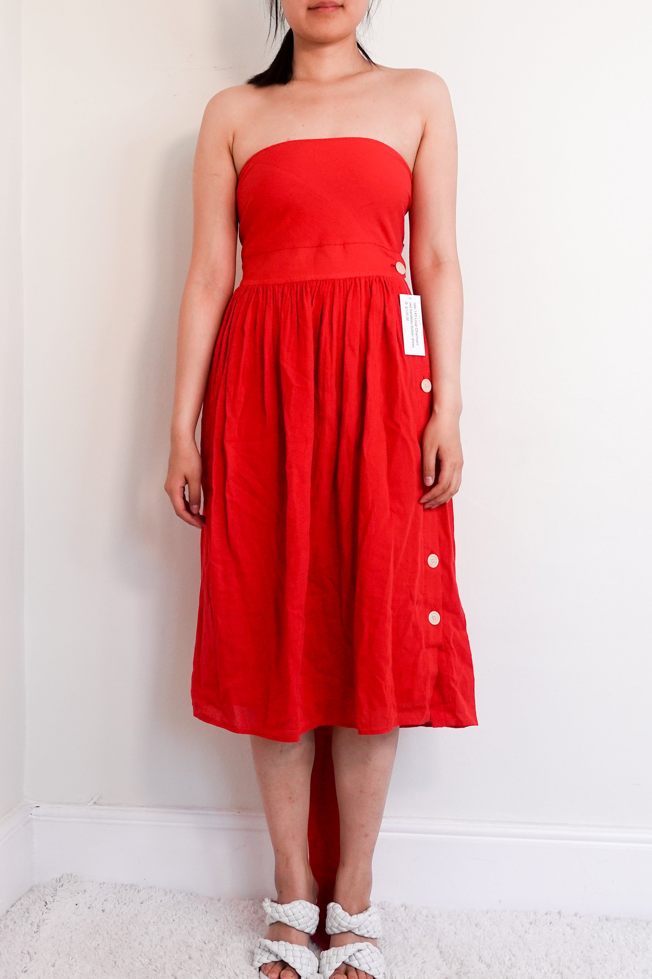 Red Bandeau button dress RRP £300