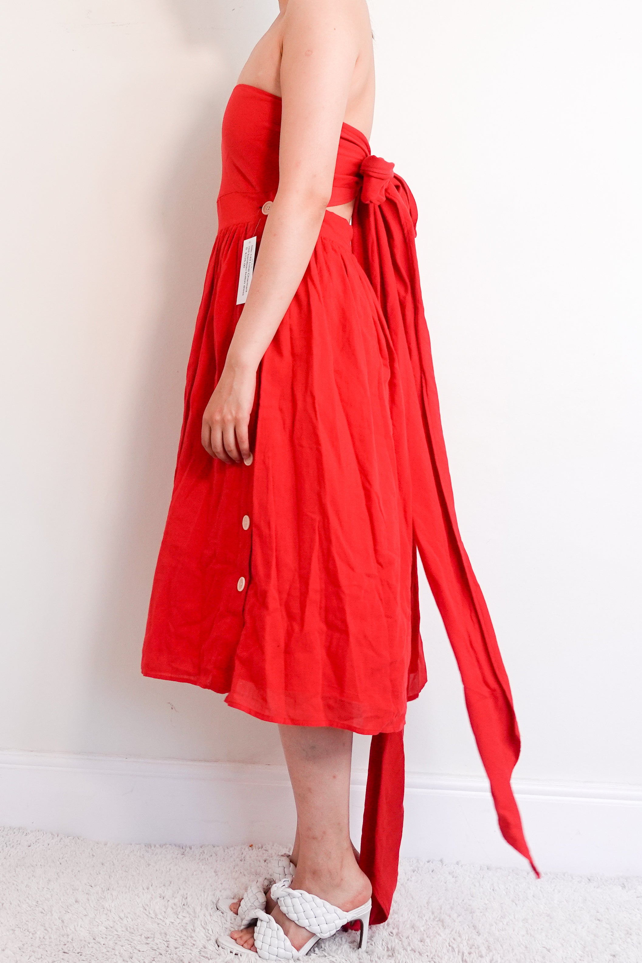 Red Bandeau button dress RRP £300