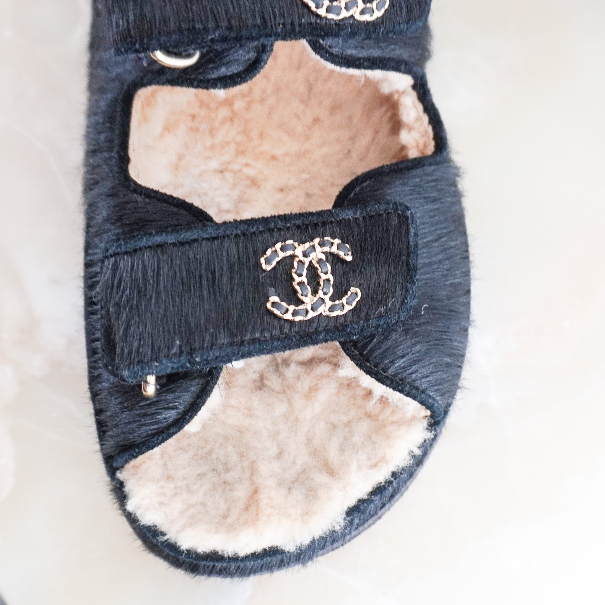 Chanel Pony Hair and Sheepskin Dad Sandals RRP £1300 | Authentic Preloved