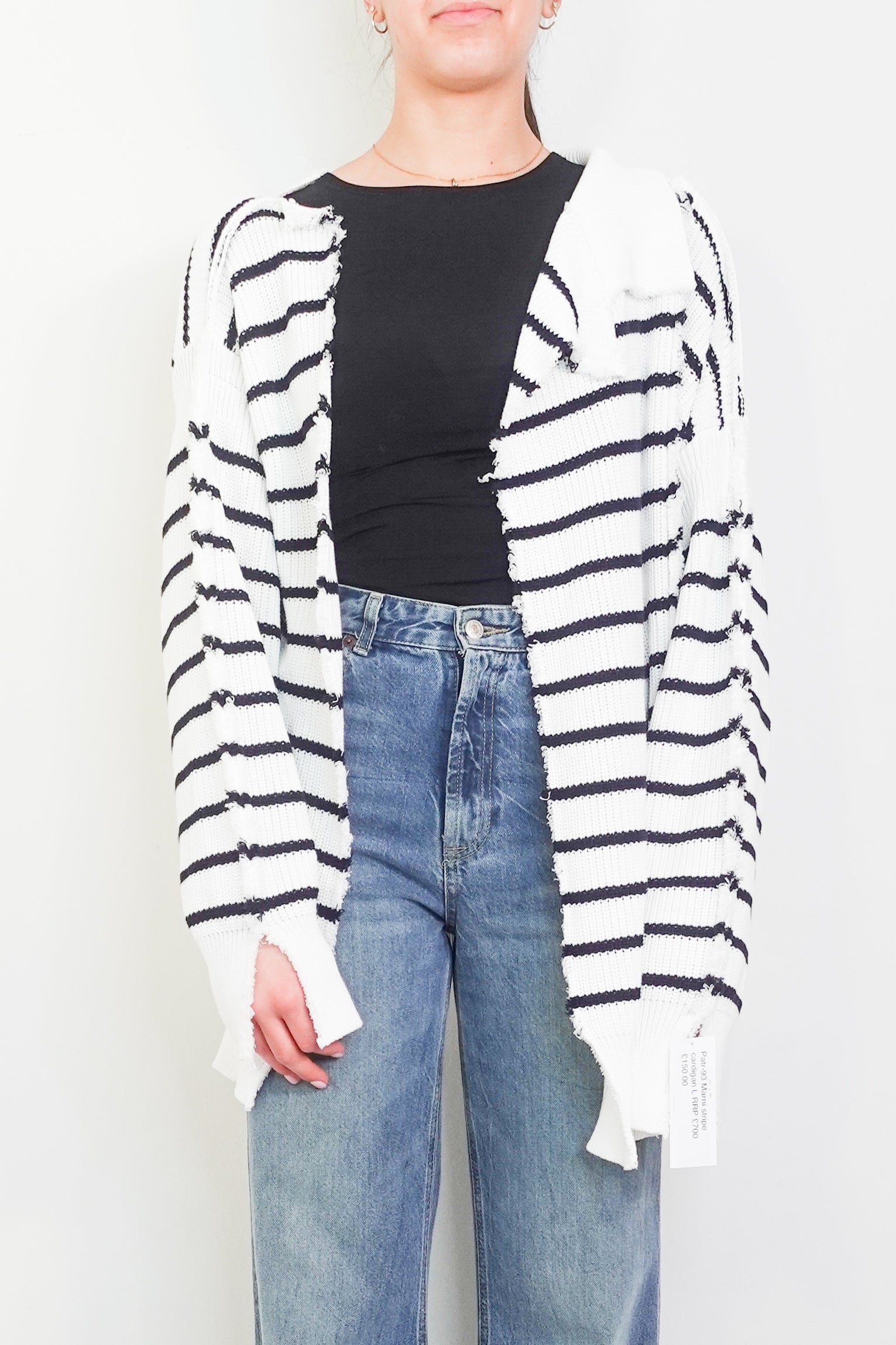 White and navy stripe cardigan RRP £700