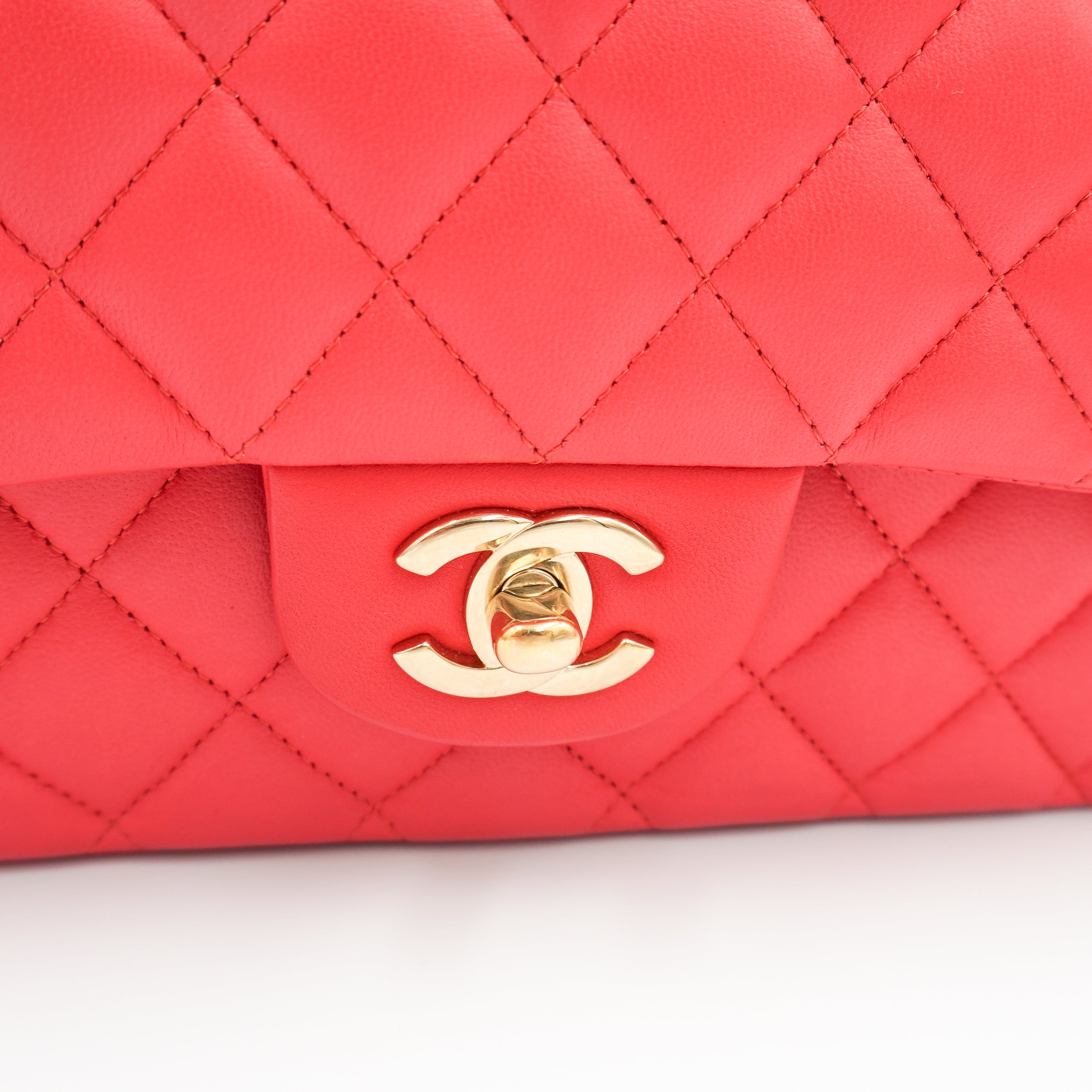 Chanel Medium Classic 11.12 Double Flap Bag Coral Lambskin Gold Hardware RRP (£9090) | Authentic Preloved