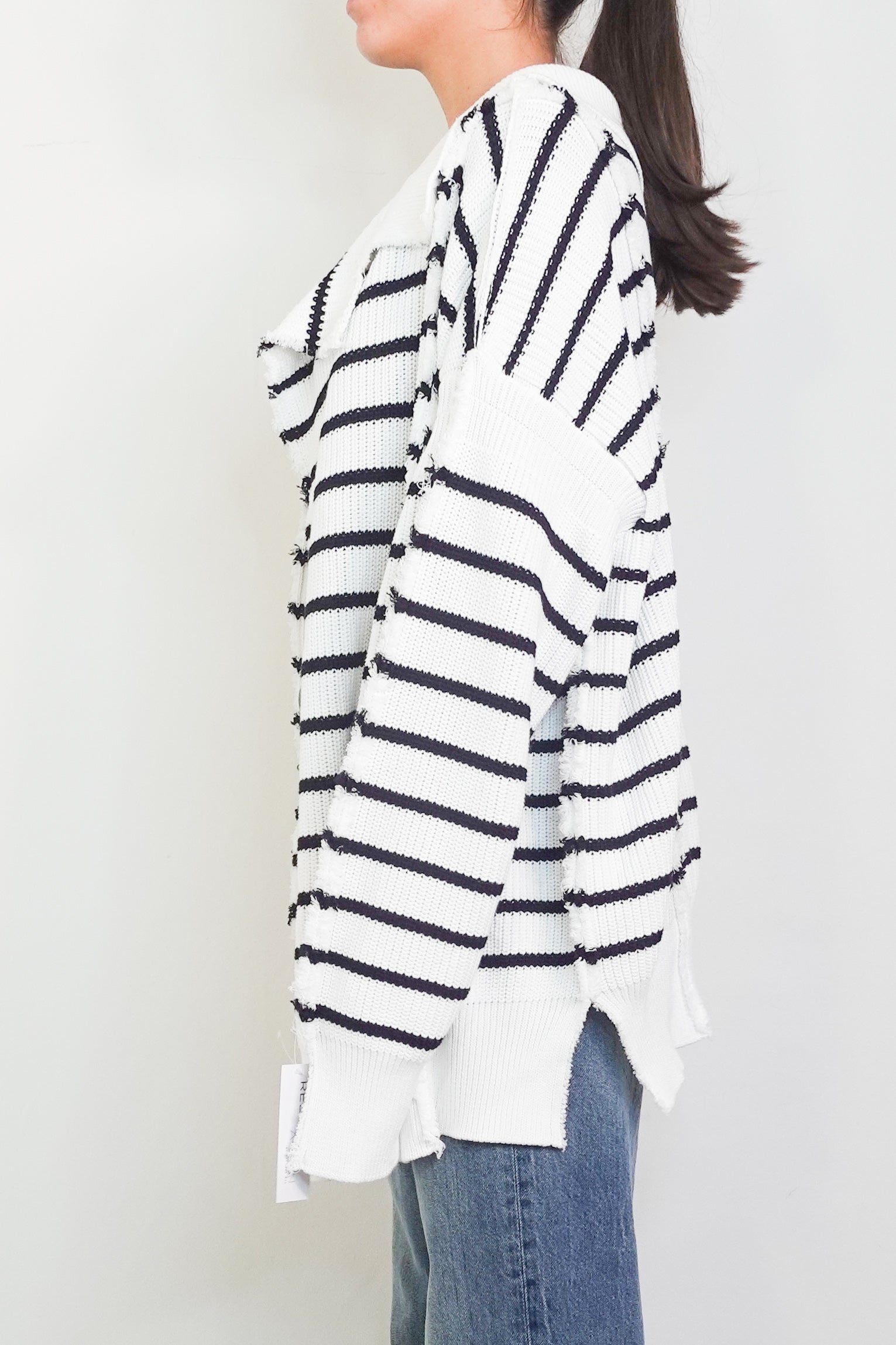 White and navy stripe cardigan RRP £700