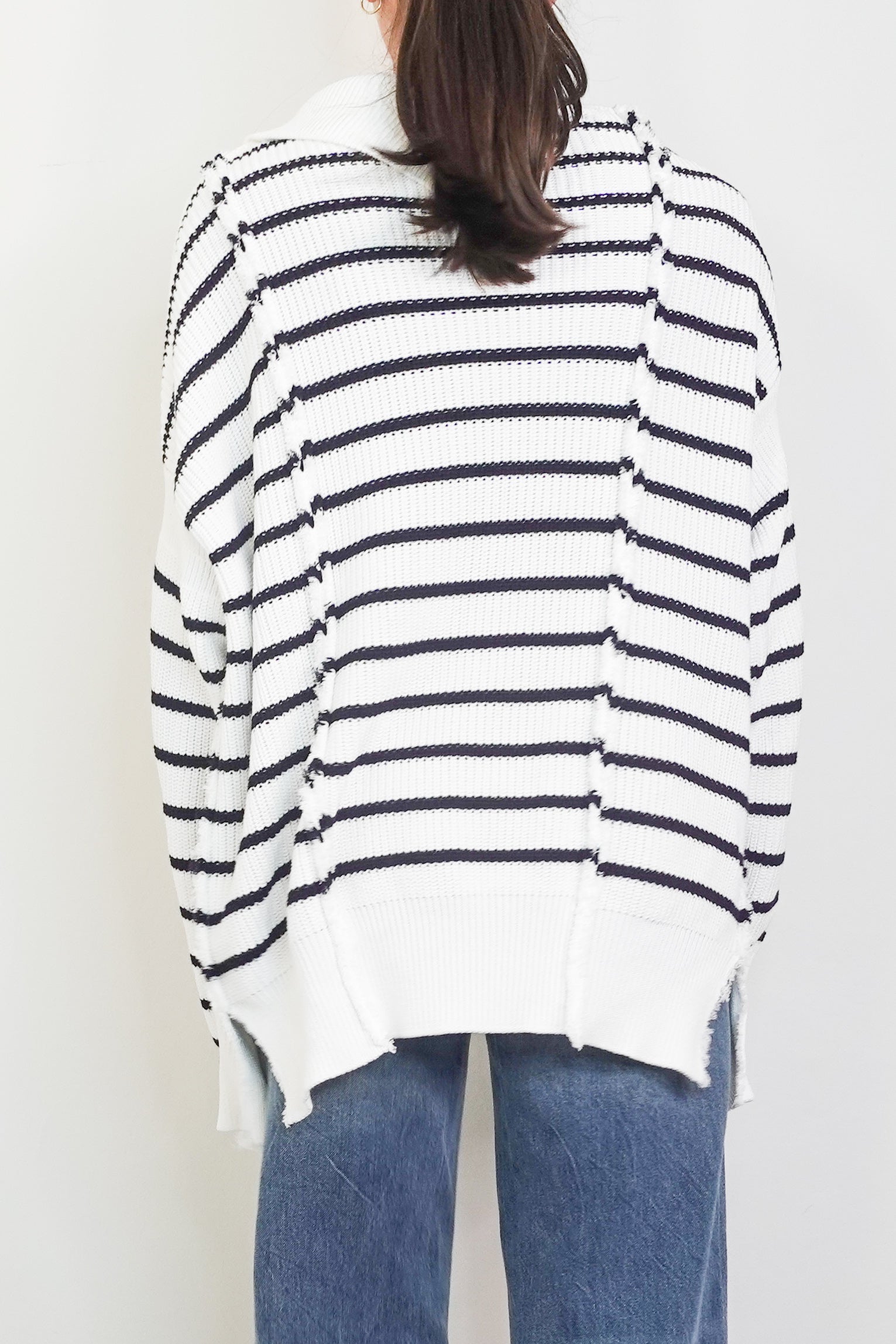 White and navy stripe cardigan RRP £700