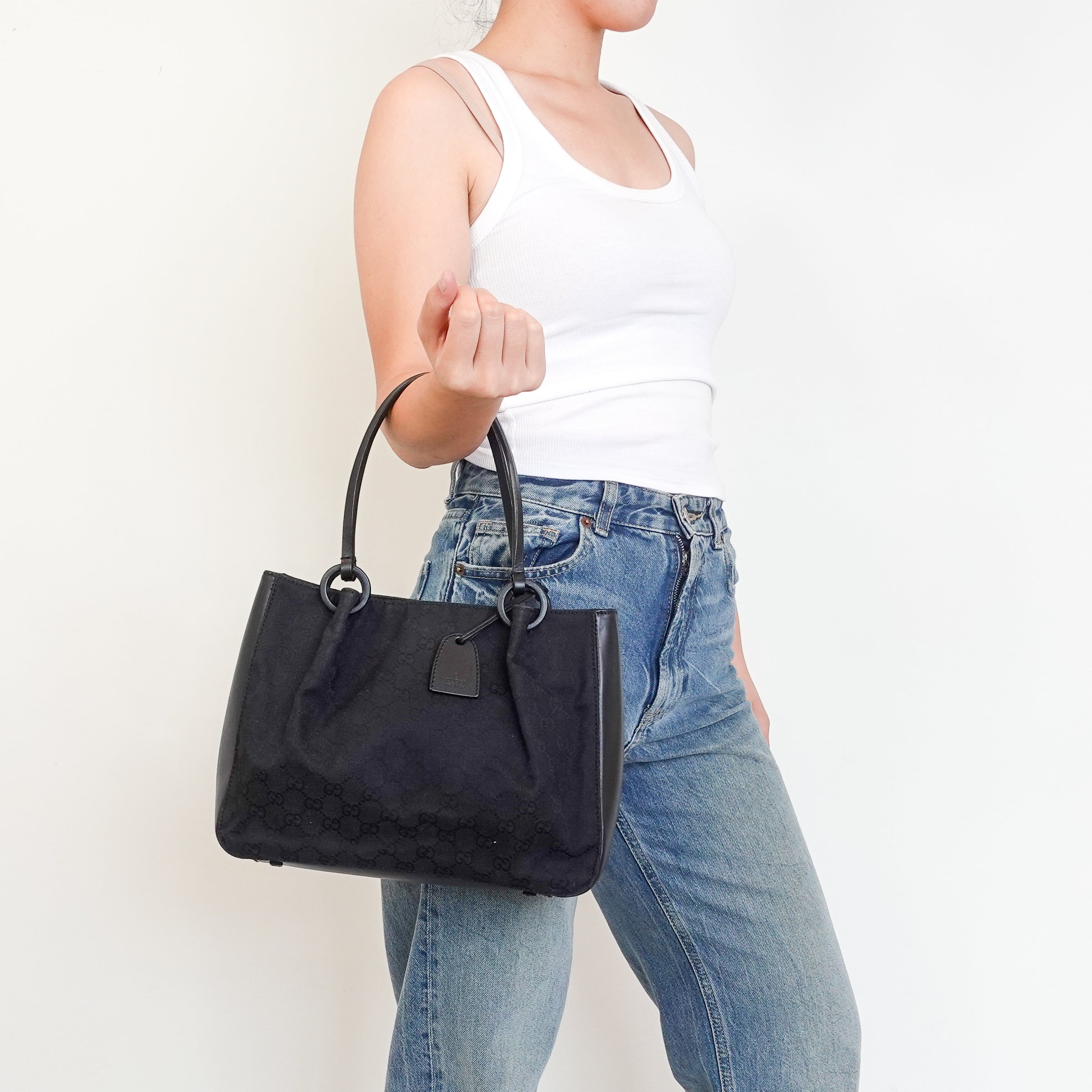 Vintage Gucci Monogram Tote Bag in Black | Authentic Preloved