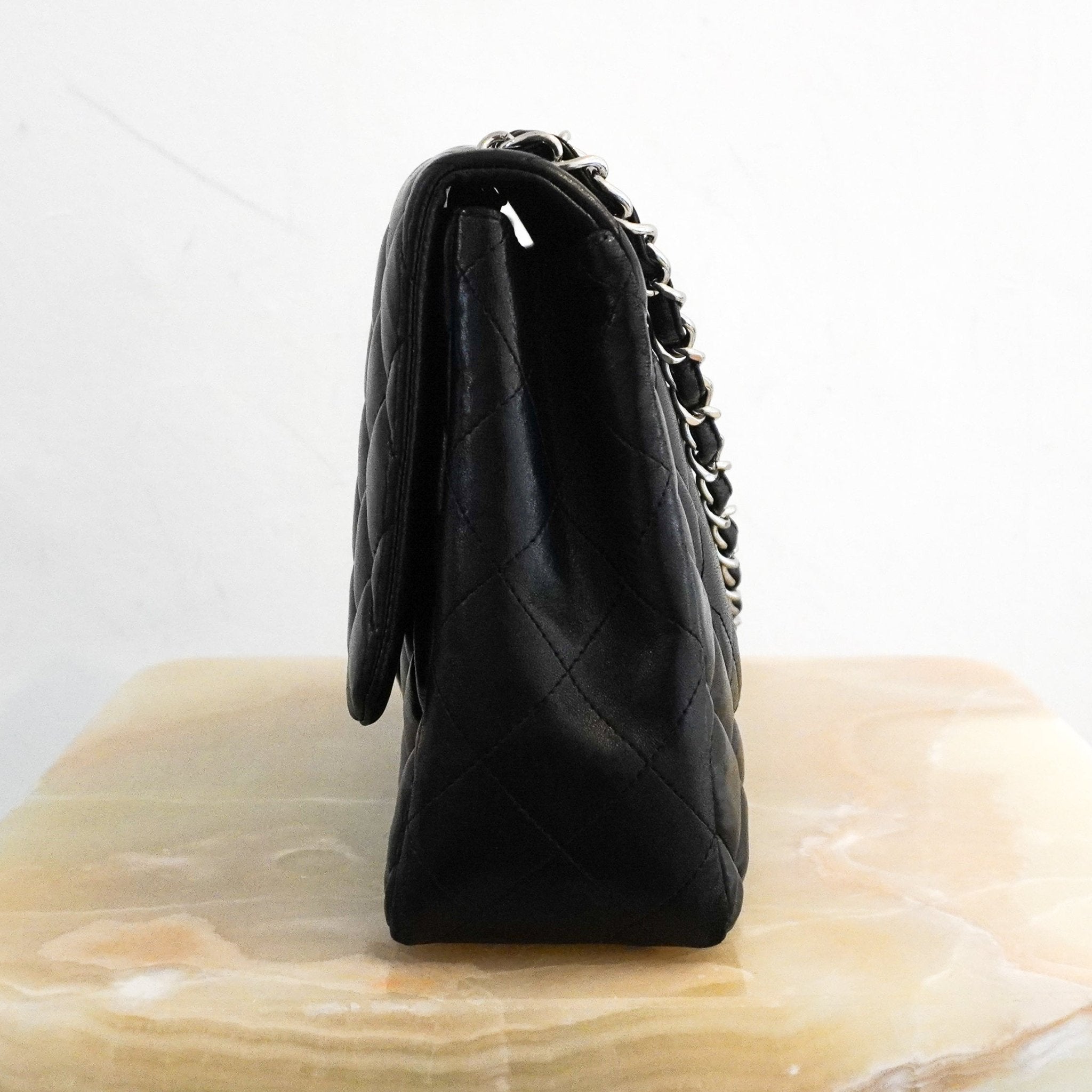 Chanel Jumbo Lambskin Classic Single Flap Bag Black RRP £10k | Authent