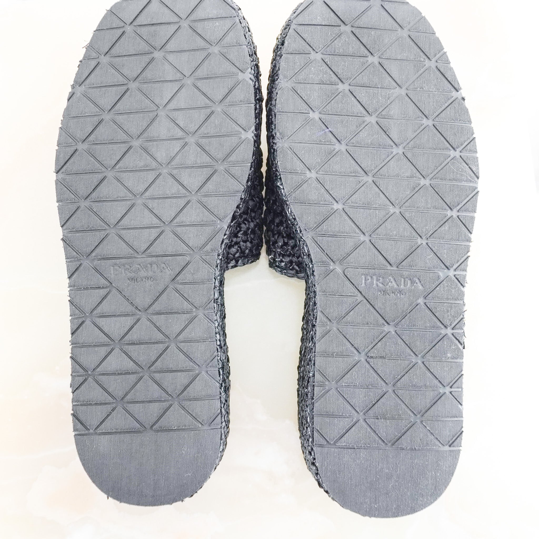 Prada Raffia Crochet Flatform Slides in Black RRP £790 | Authentic Preloved - Reloved Again