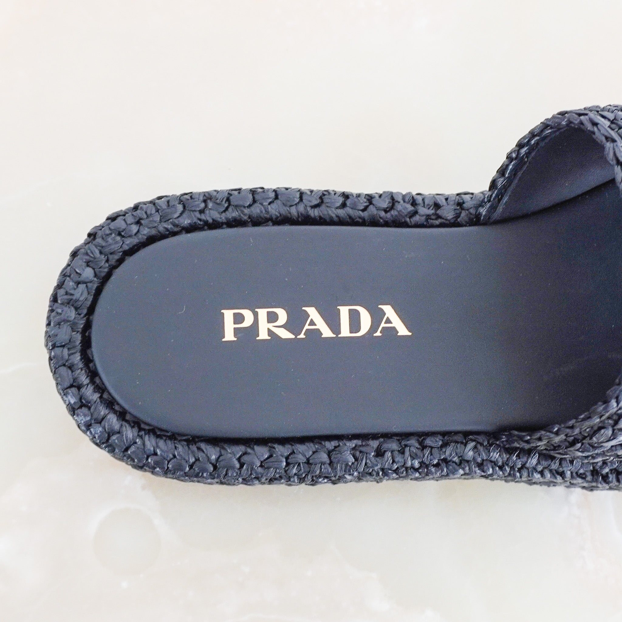 Prada Raffia Crochet Flatform Slides in Black RRP £790 | Authentic Preloved - Reloved Again