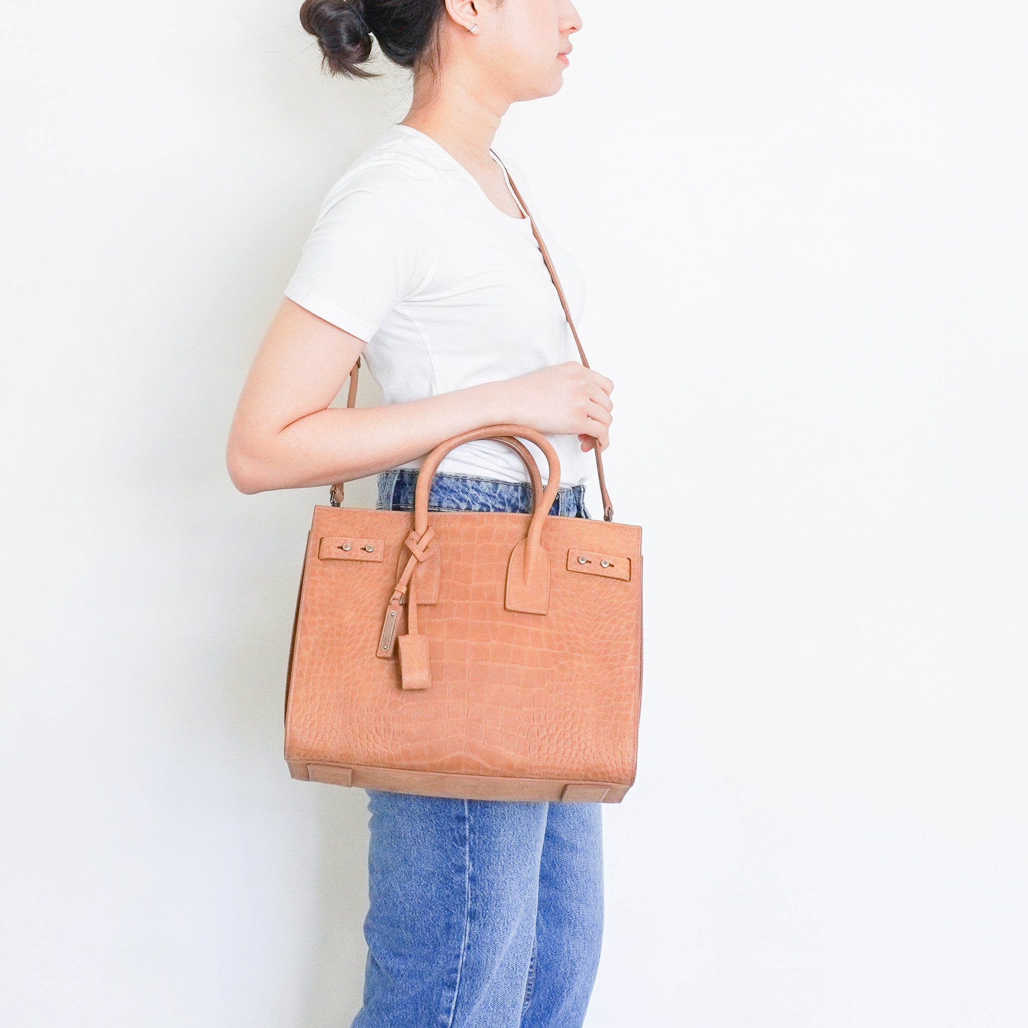 Saint Laurent Sac De Jour Small Crocodile Embossed in Brown RRP £2615 | Authentic Preloved - Reloved Again