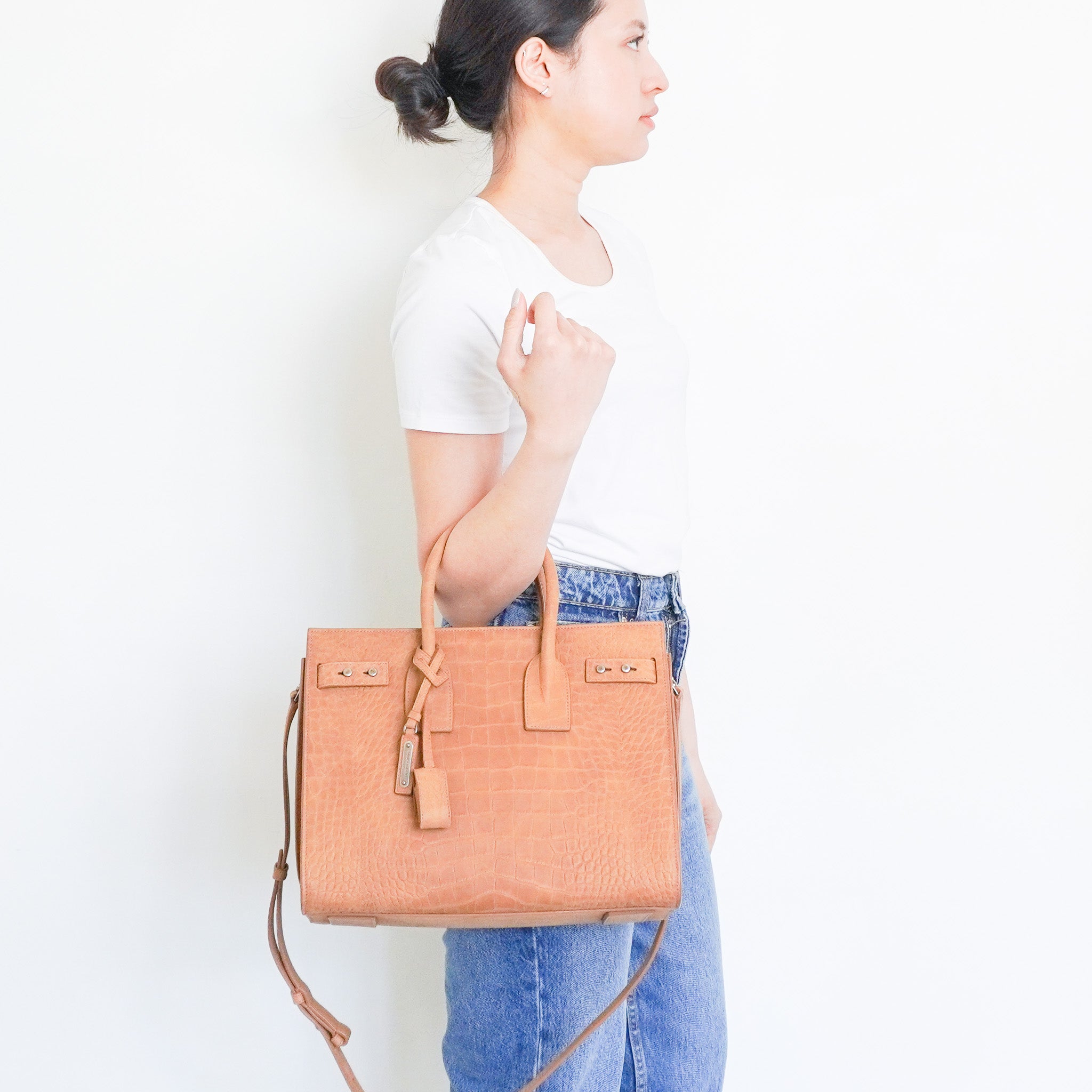 Saint Laurent Sac De Jour Small Crocodile Embossed in Brown RRP £2615 | Authentic Preloved - Reloved Again