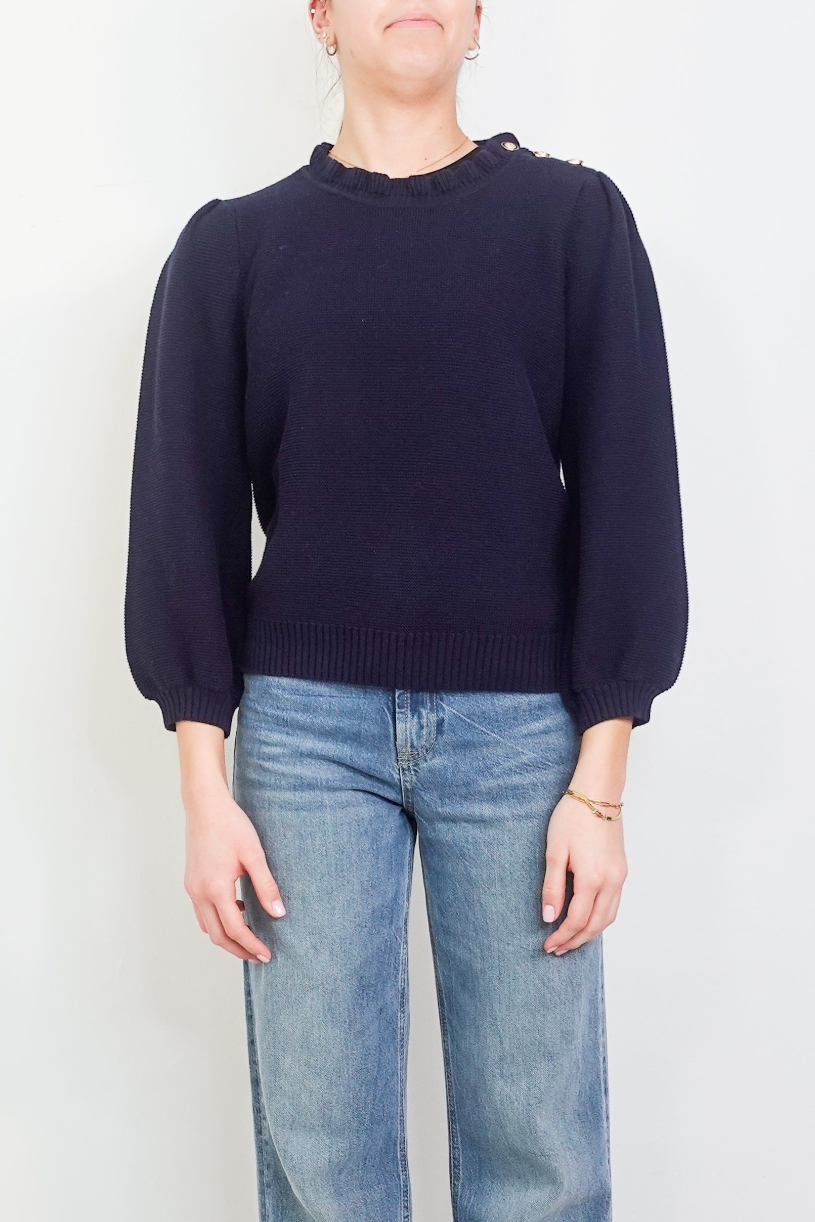 Textured stitch navy jumper RRP £150