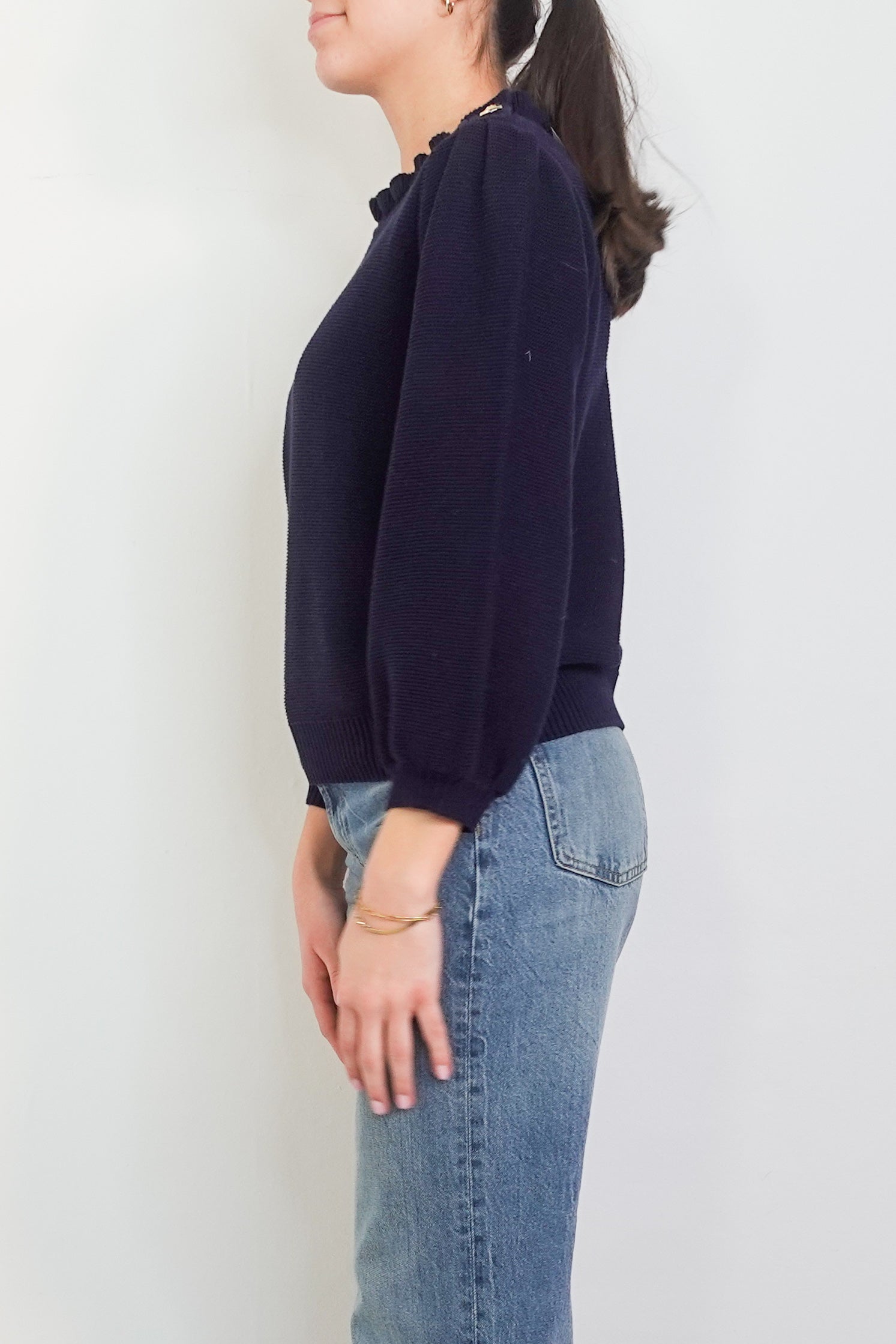 Textured stitch navy jumper RRP £150