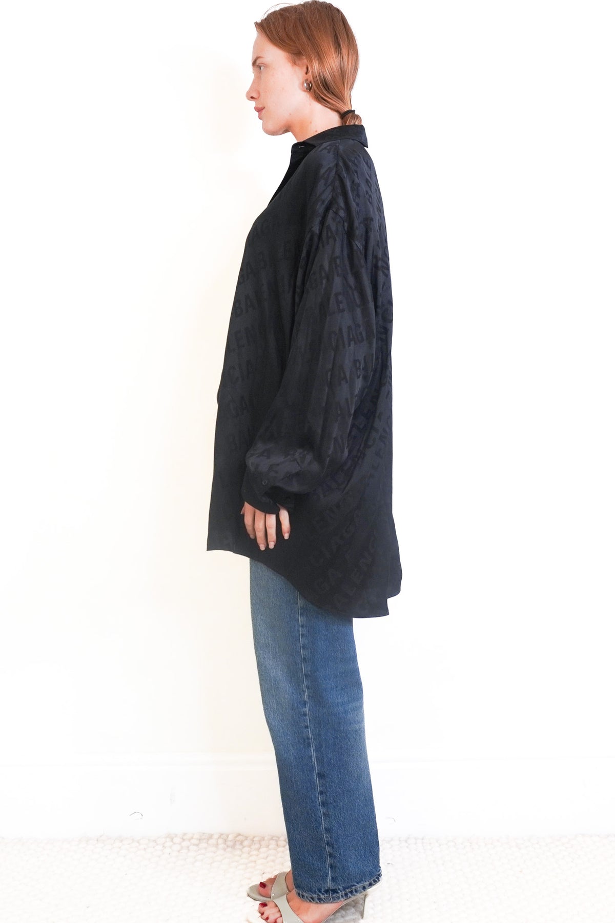 Balenciaga Black Silk Logo Blouse (RRP £1500) | Authentic Preloved