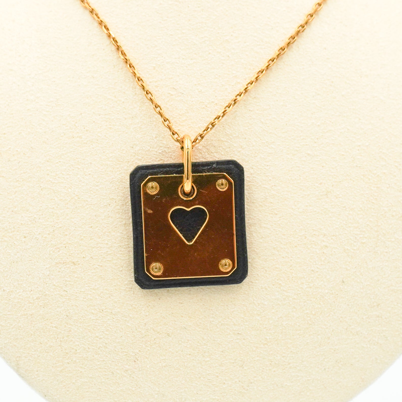 Hermès Pendentif Cuir As de Coeur PM Necklace in Noir (RRP £500) | Authentic Preloved FINAL SALE