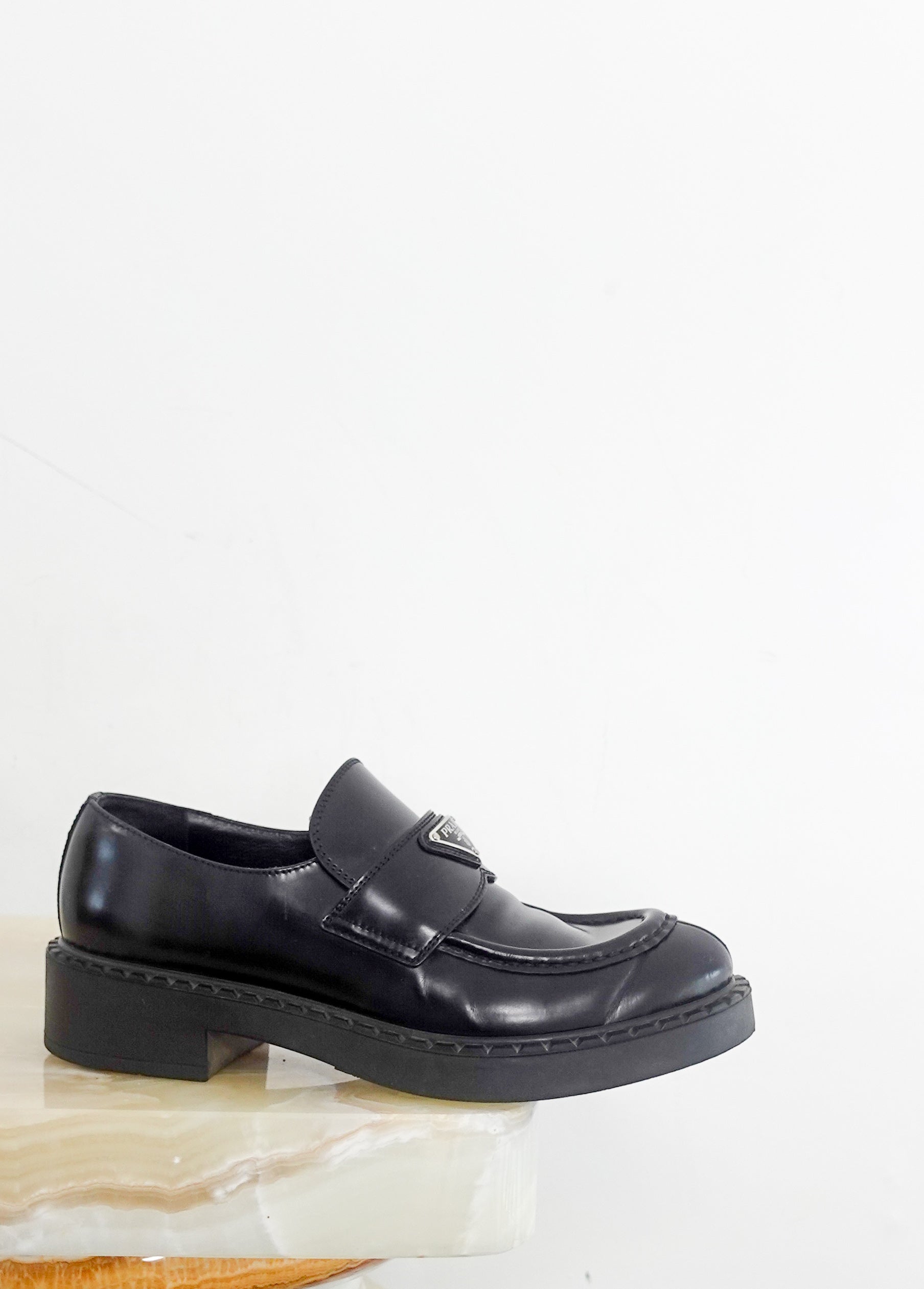 Black brushed leather loafers RRP £920