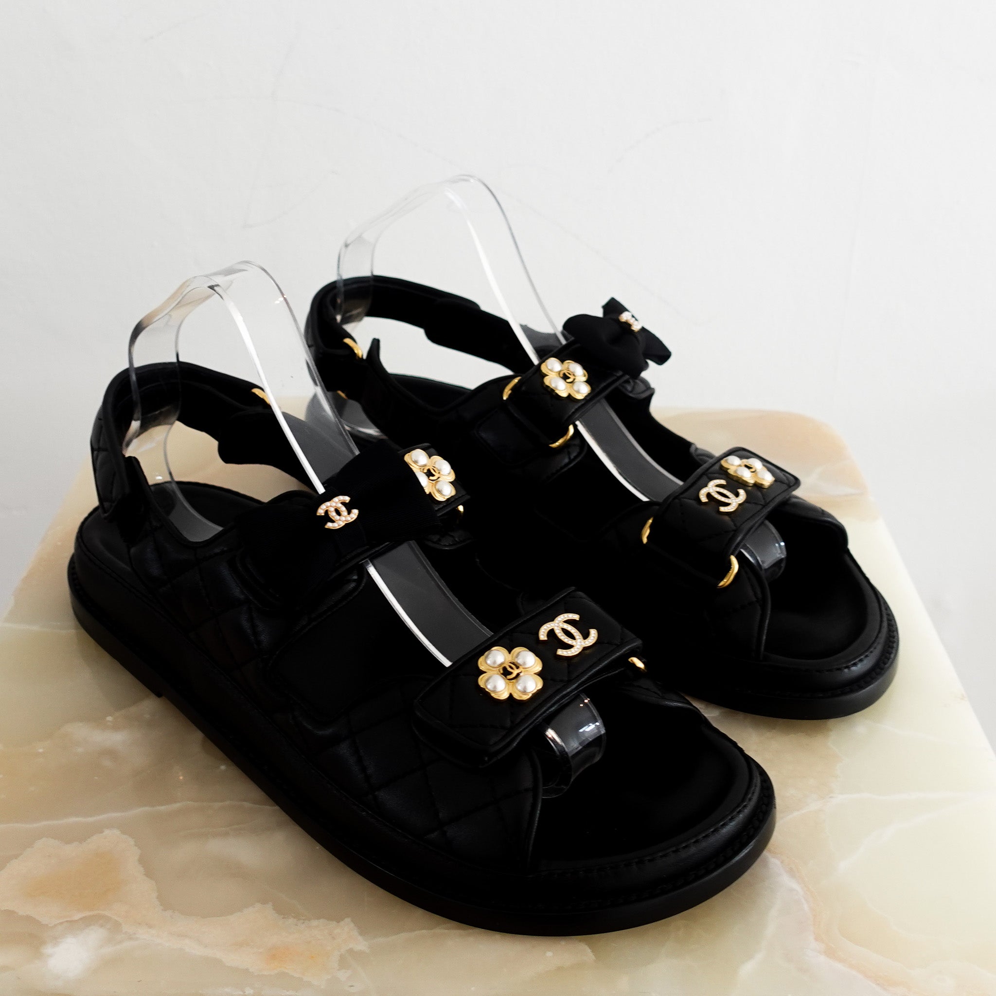 Chanel Black Camellia Dad Sandals sold out everywhere RRP £1600 | Authentic Preloved