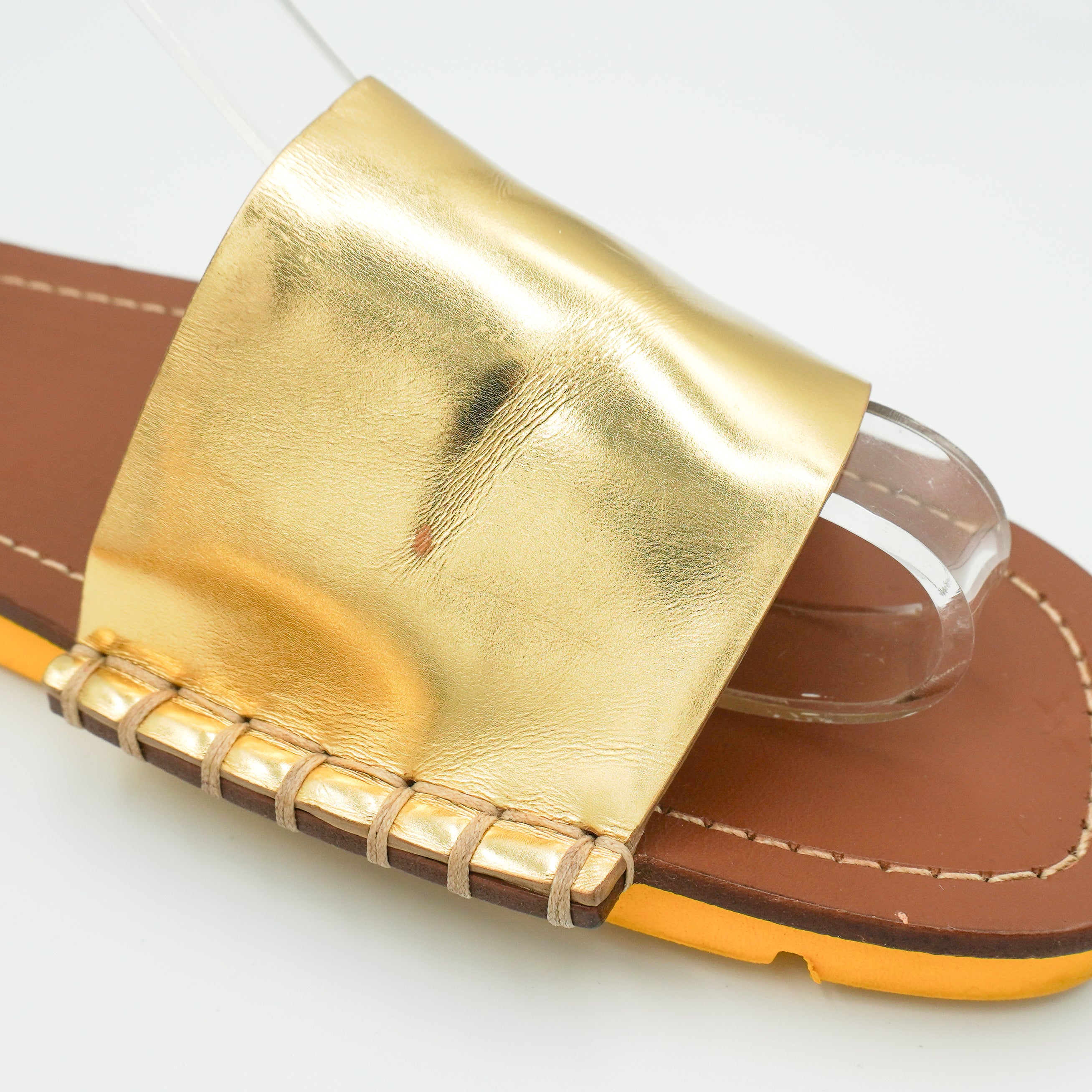 Prada Lightning Metallic Leather Slide Sandals in Gold (RRP £550) | Authentic Preloved FINAL SALE