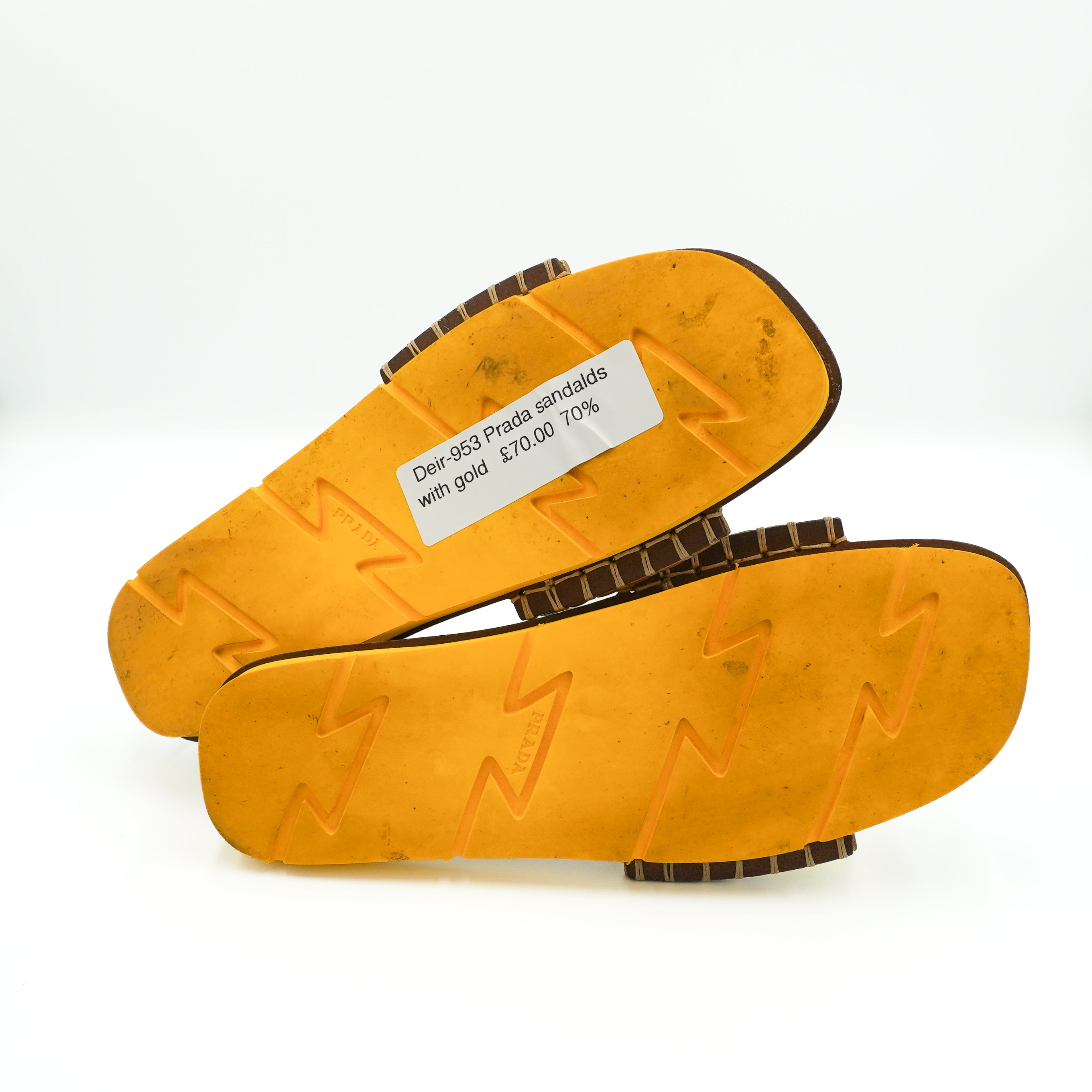 Prada Lightning Metallic Leather Slide Sandals in Gold (RRP £550) | Authentic Preloved FINAL SALE