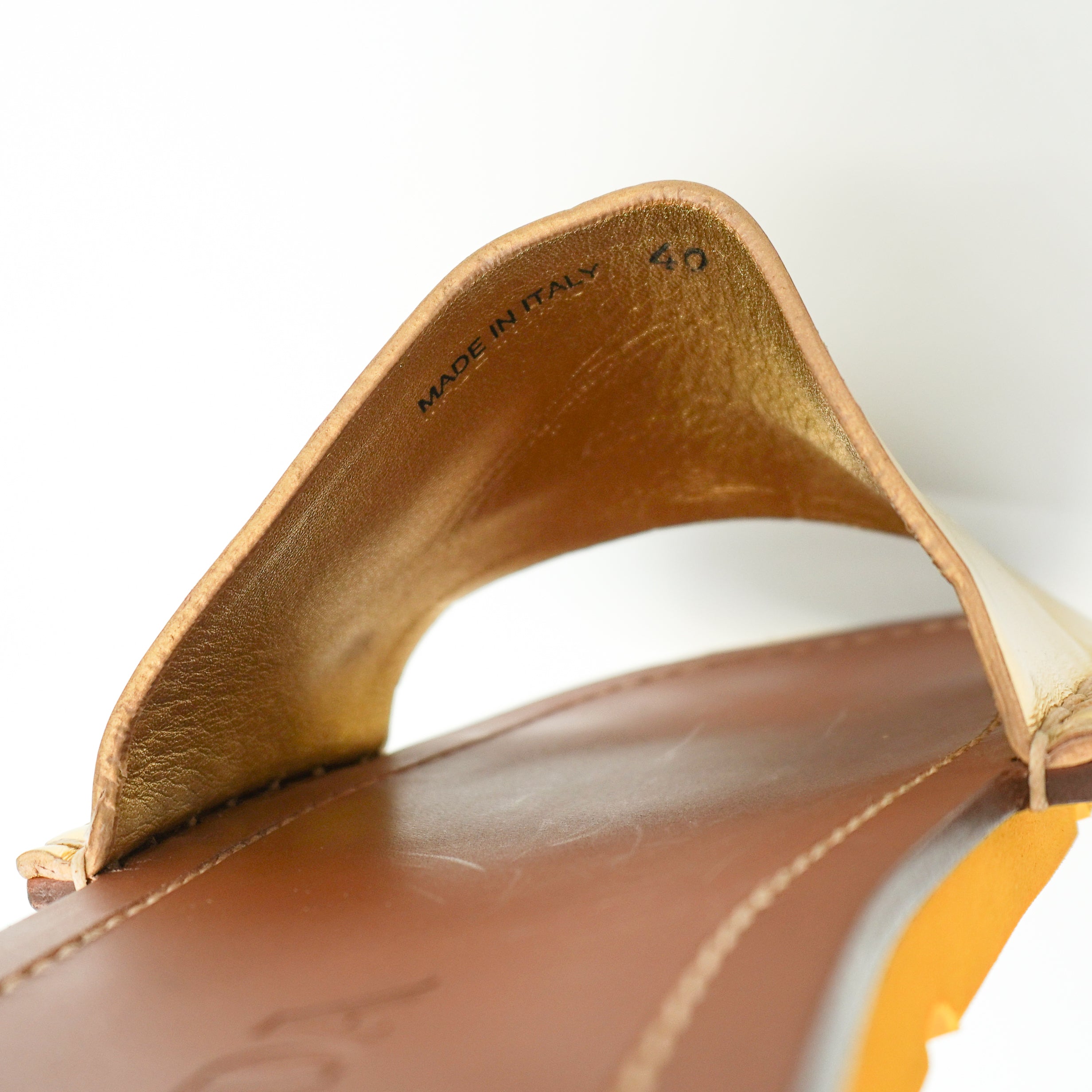 Prada Lightning Metallic Leather Slide Sandals in Gold (RRP £550) | Authentic Preloved FINAL SALE