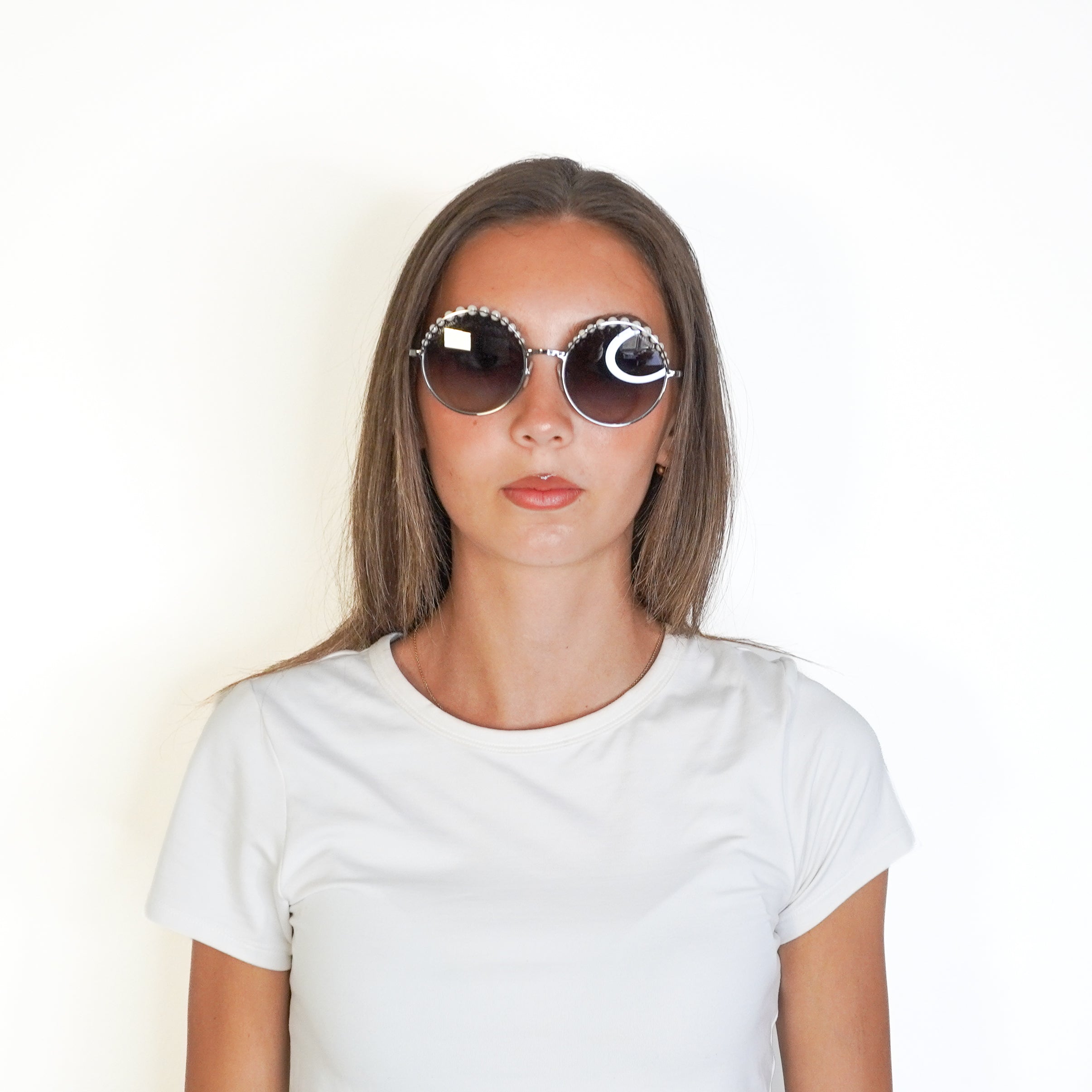 Chanel Pearl-Embellished Round Sunglasses in Silver (RRP £530) | Authentic Preloved FINAL SALE