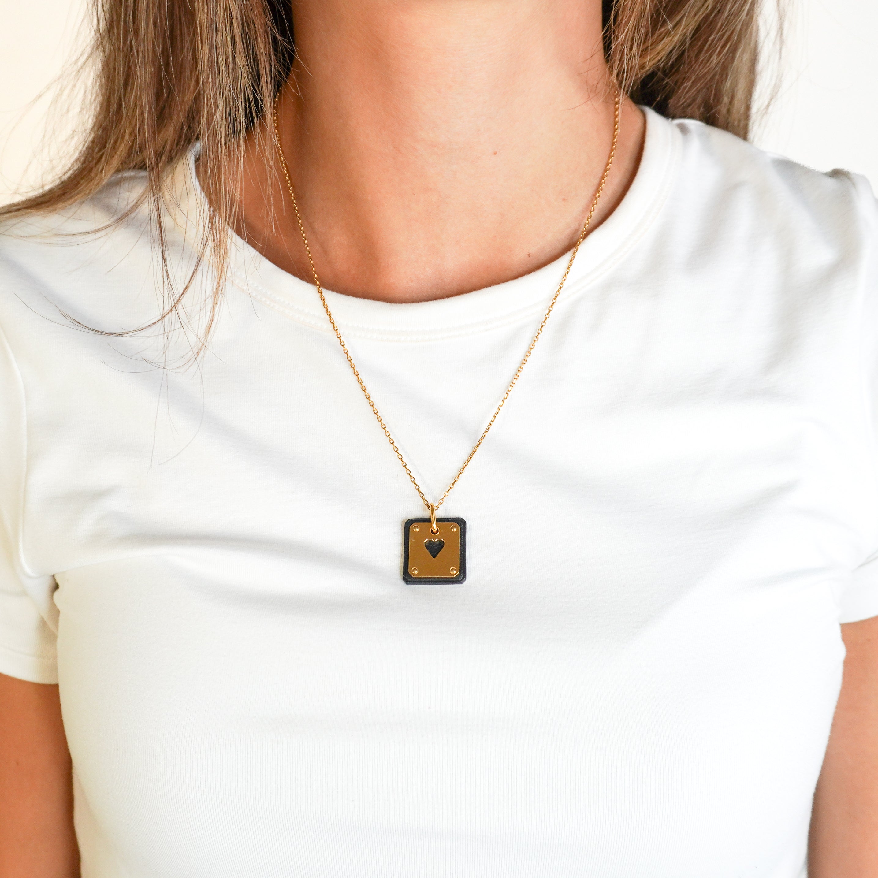 Hermès Pendentif Cuir As de Coeur PM Necklace in Noir (RRP £500) | Authentic Preloved FINAL SALE