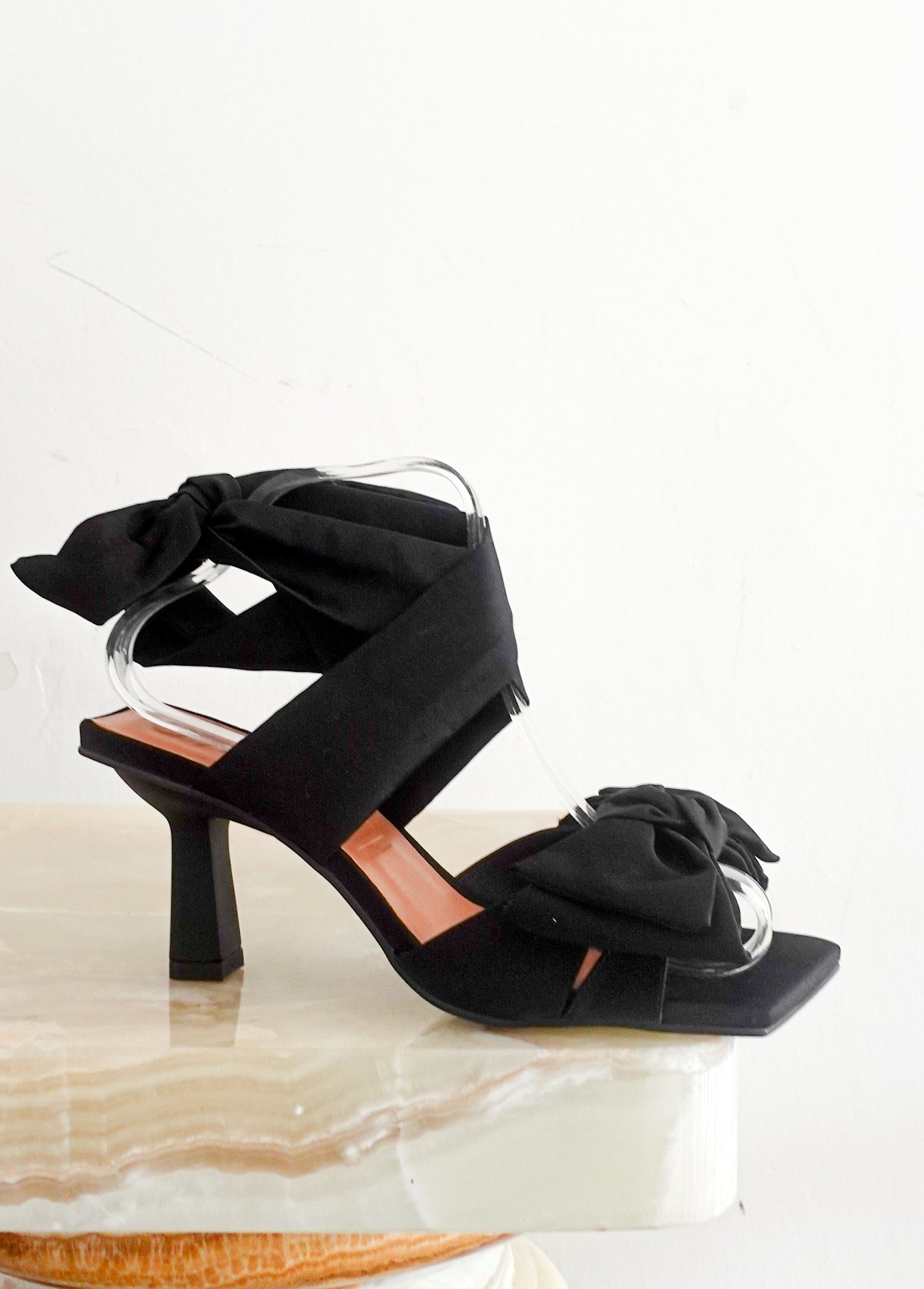 Satin black sandals RRP £185