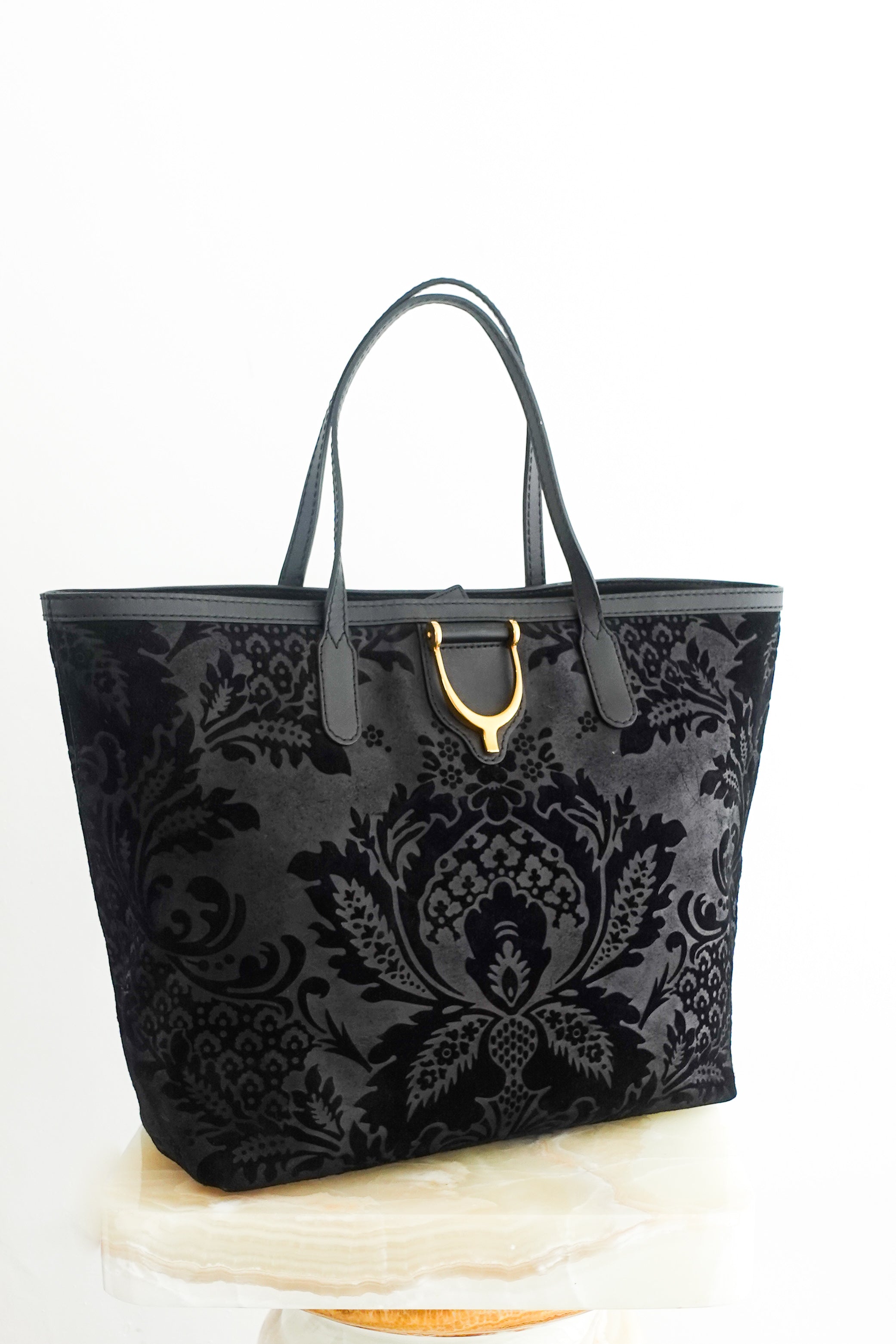 Black Brocade Leather Stirrup Tote Bag RRP £1580