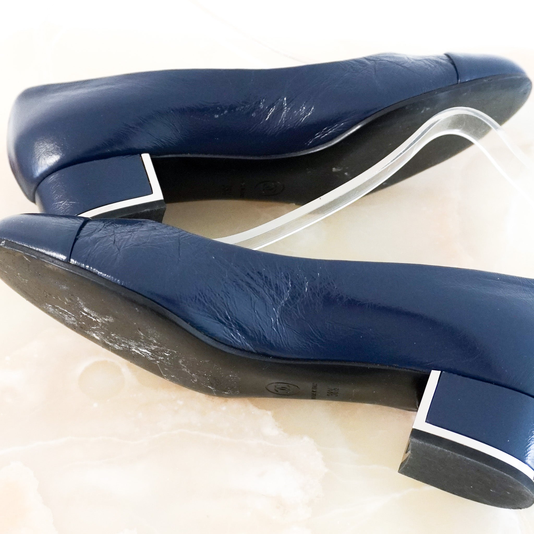 Chanel CC Navy Block Heels RRP £800 | Authentic Preloved