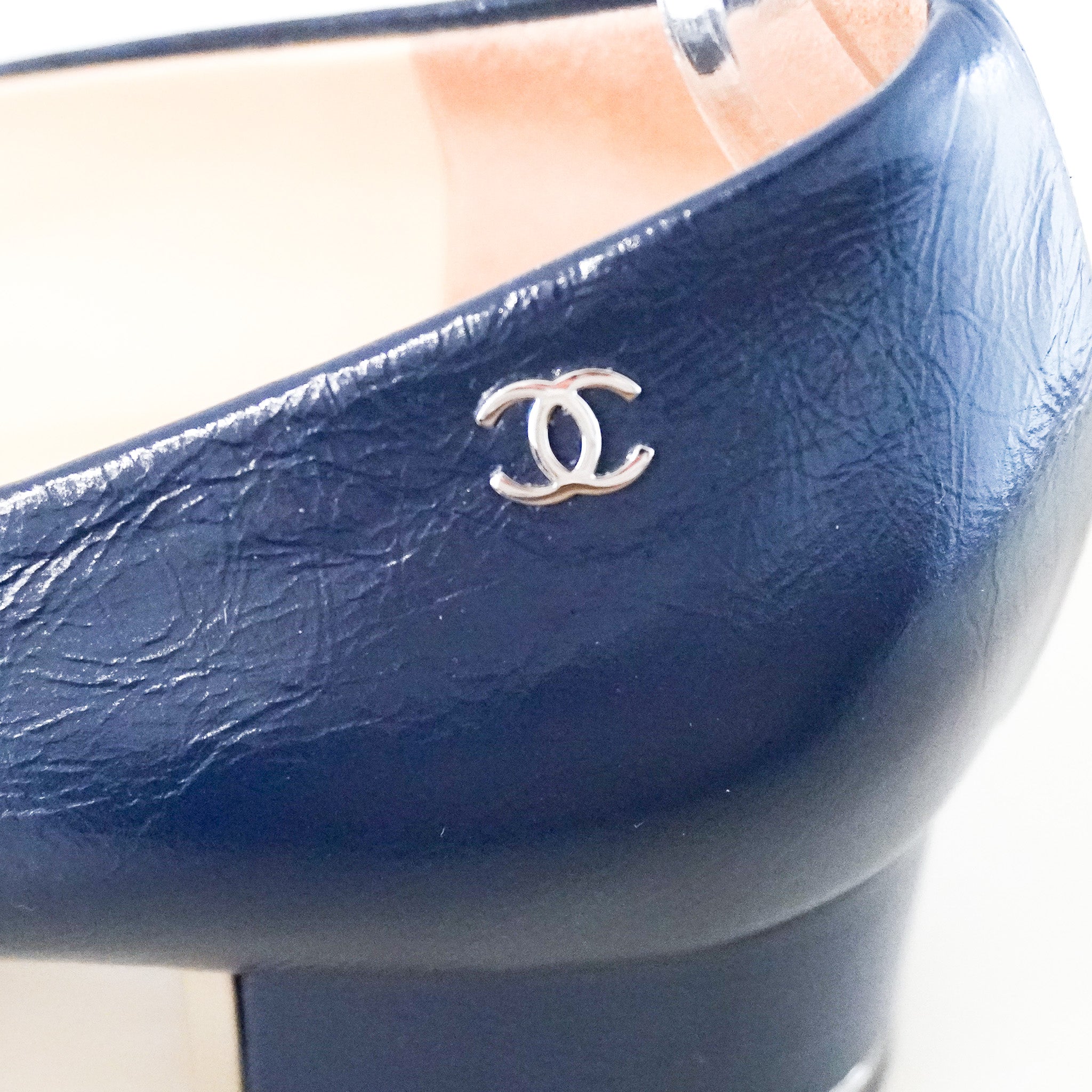 Chanel CC Navy Block Heels RRP £800 | Authentic Preloved