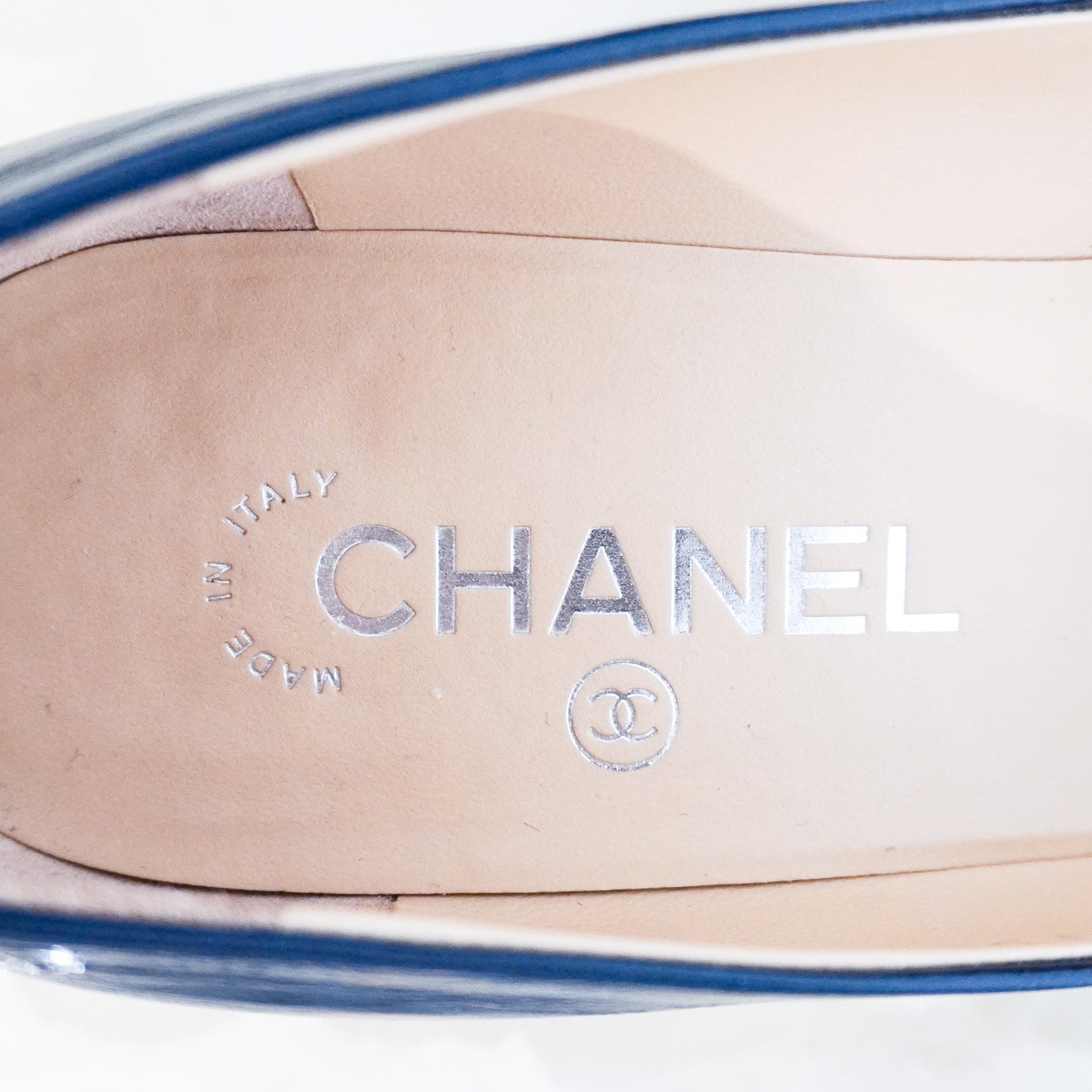 Chanel CC Navy Block Heels RRP £800 | Authentic Preloved