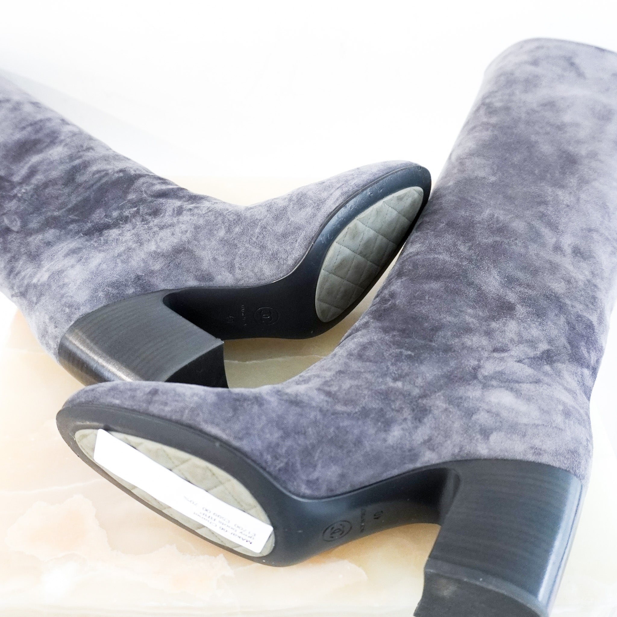 Chanel Suede Knee High Boots in Grey RRP £1800 | Authentic Preloved