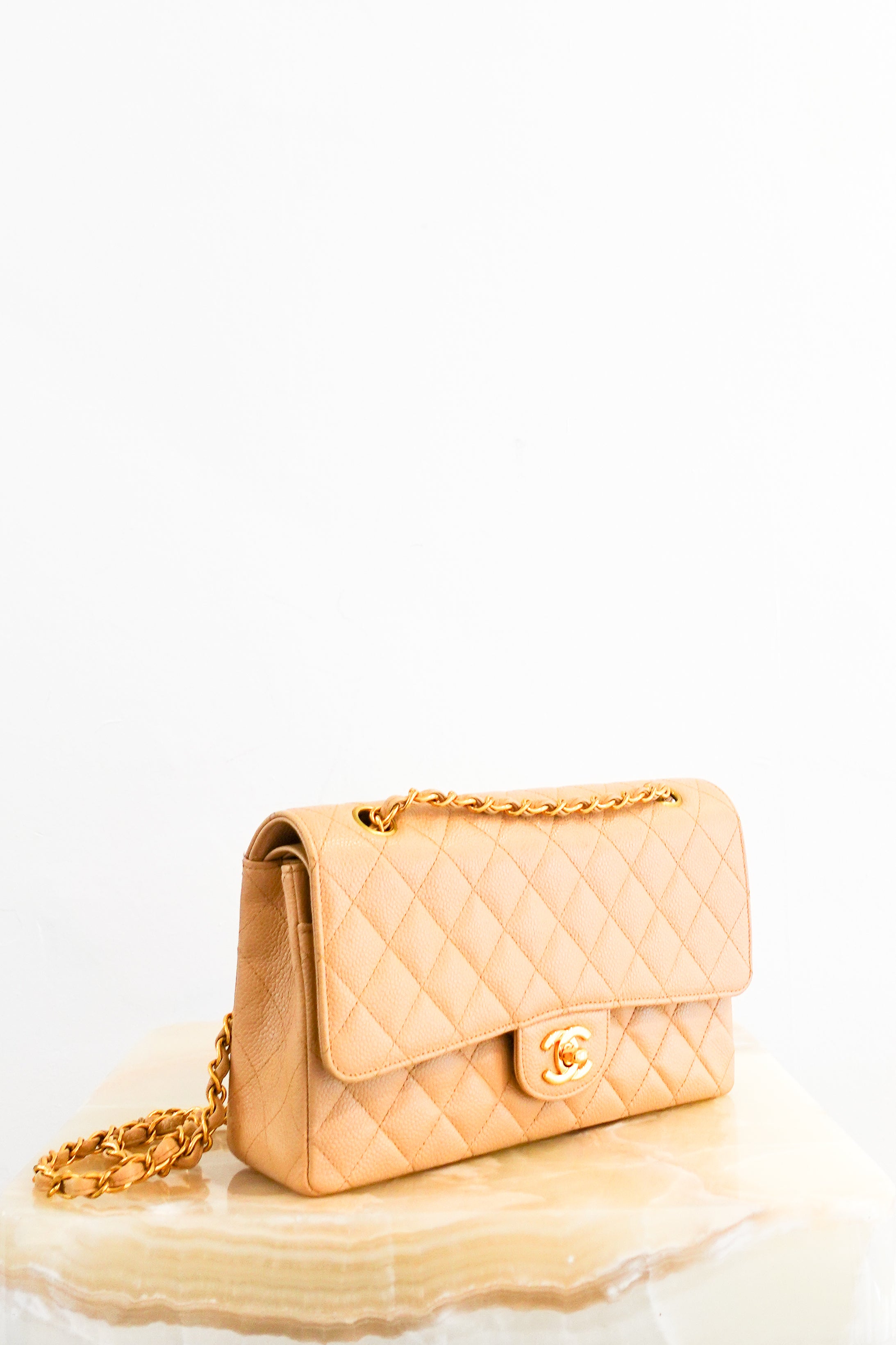 Vintage Chanel Caviar Medium Double Flap Beige Handbag RRP £8.5K | Authentic Preloved