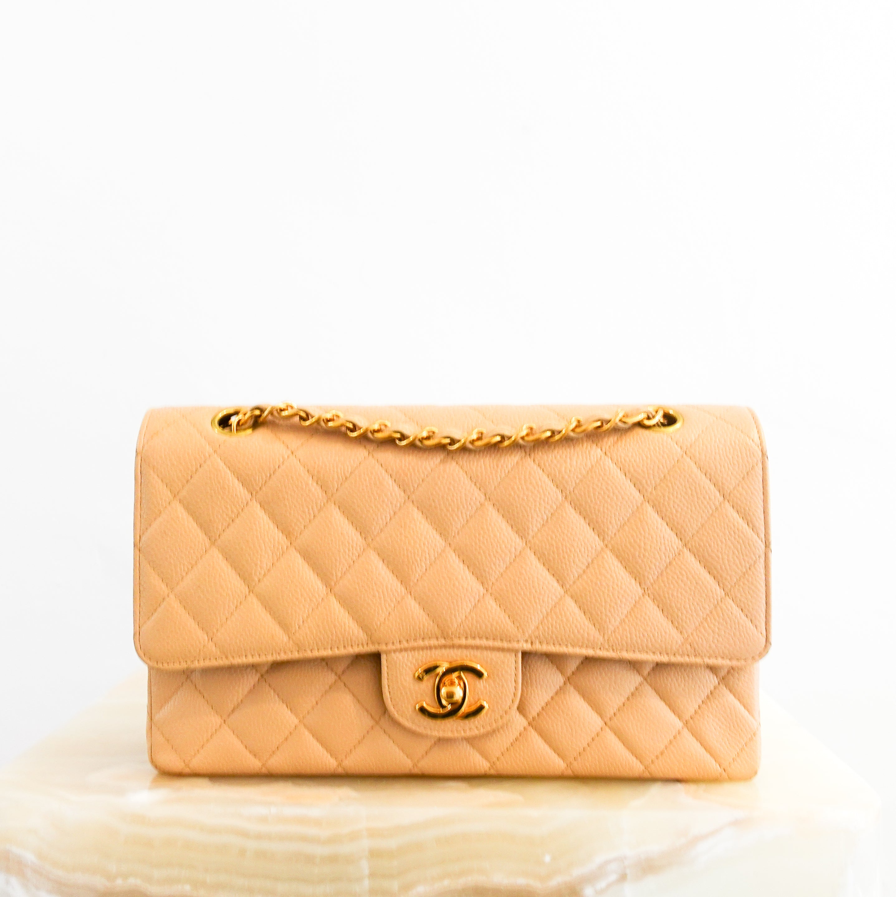 Vintage Chanel Caviar Medium Double Flap Beige Handbag RRP £8.5K | Authentic Preloved
