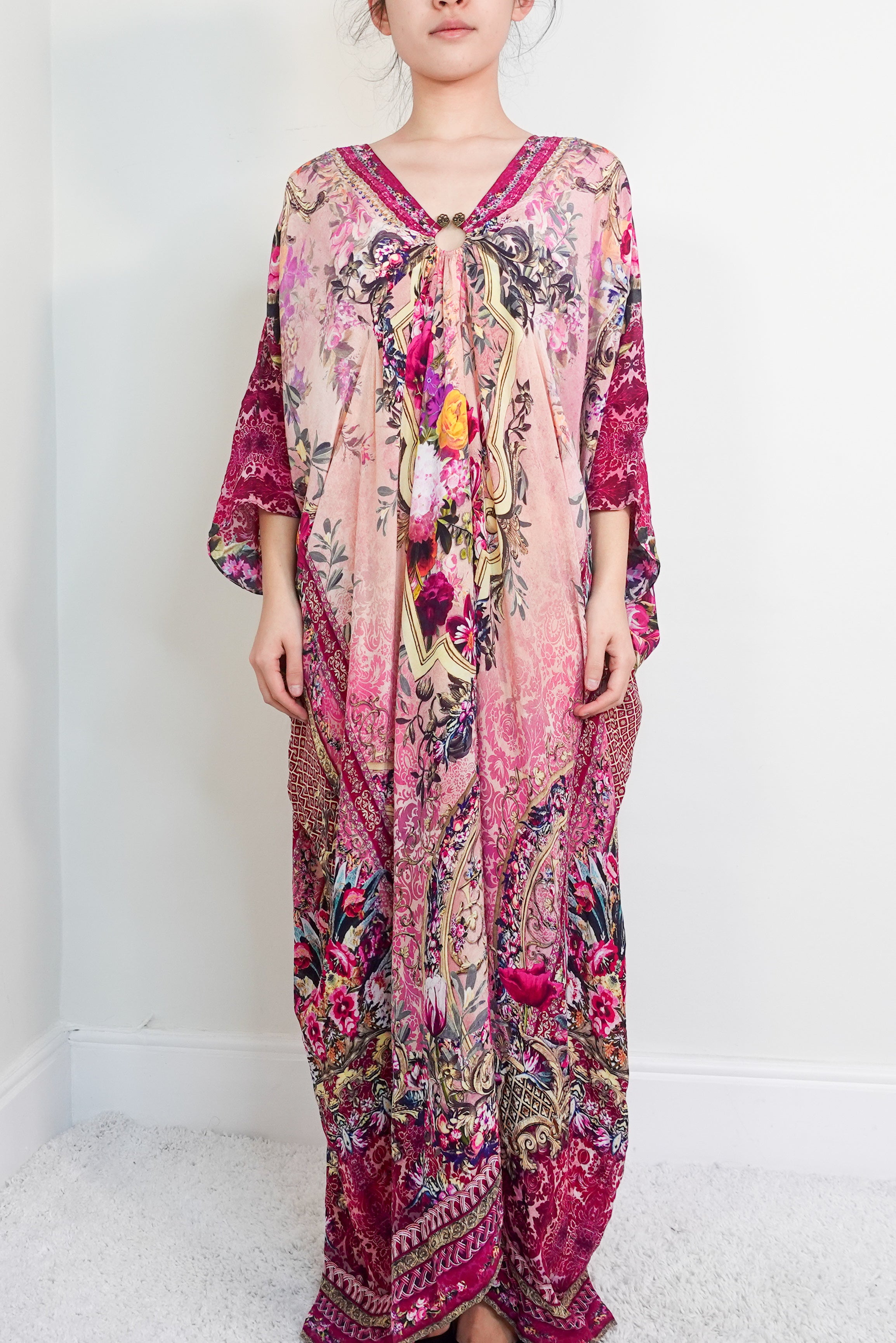 NEW Pink silk split sleeve kaftan RRP £500