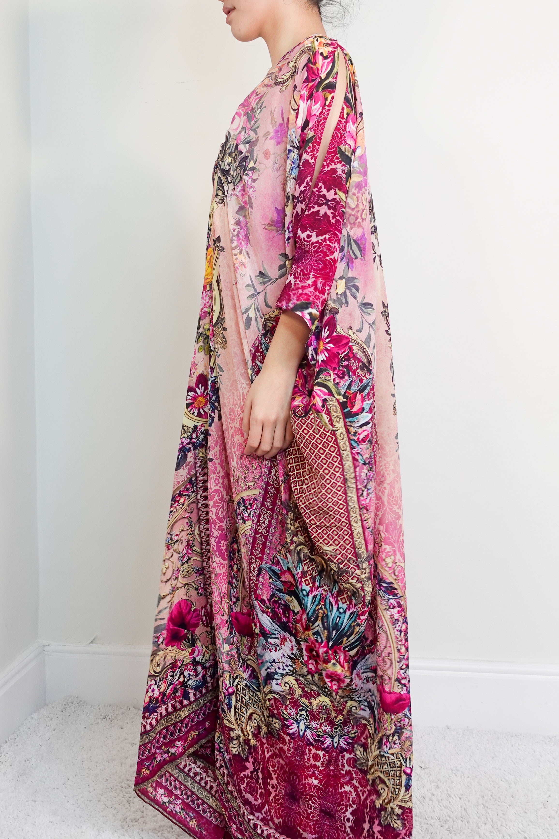 NEW Pink silk split sleeve kaftan RRP £500