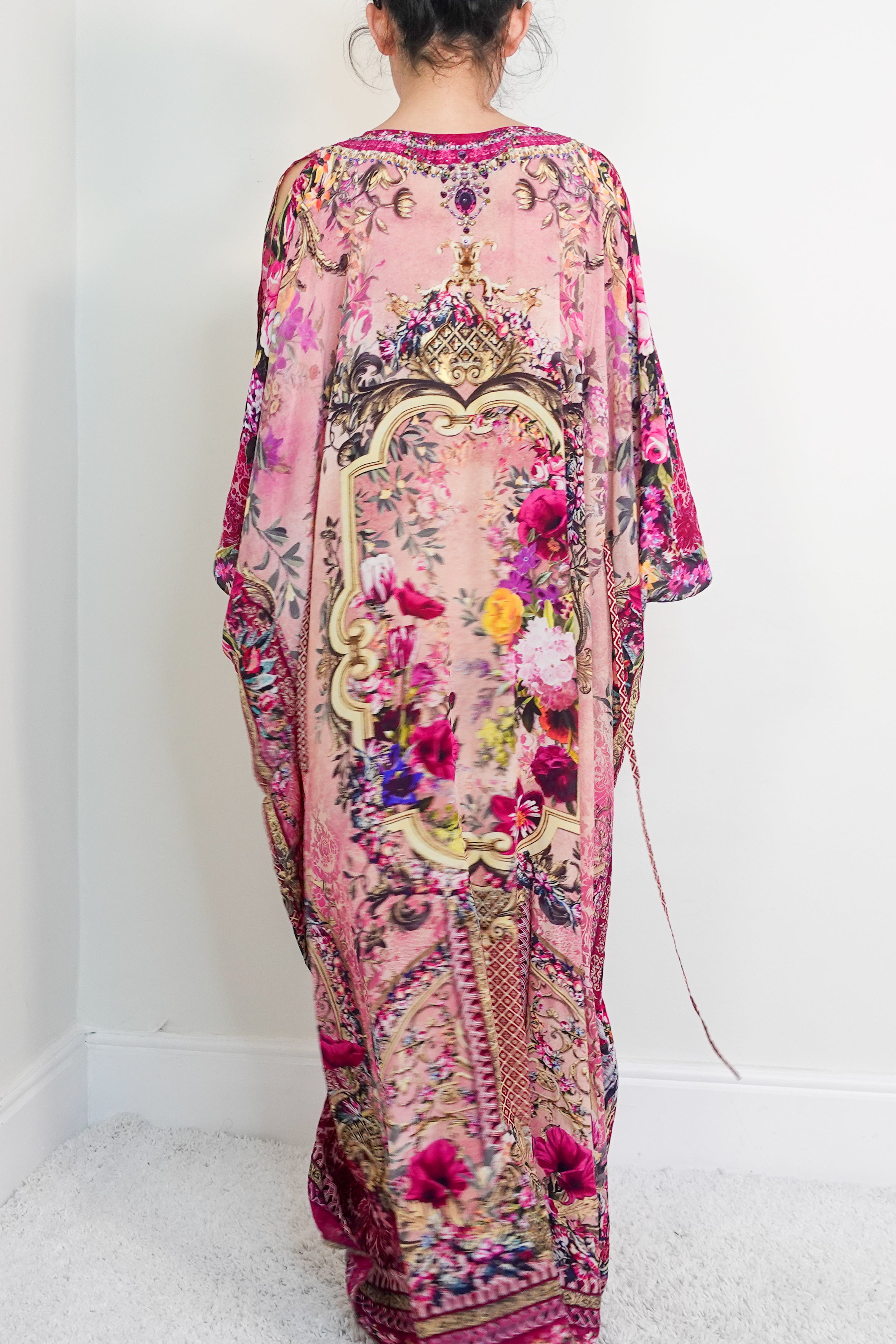 NEW Pink silk split sleeve kaftan RRP £500