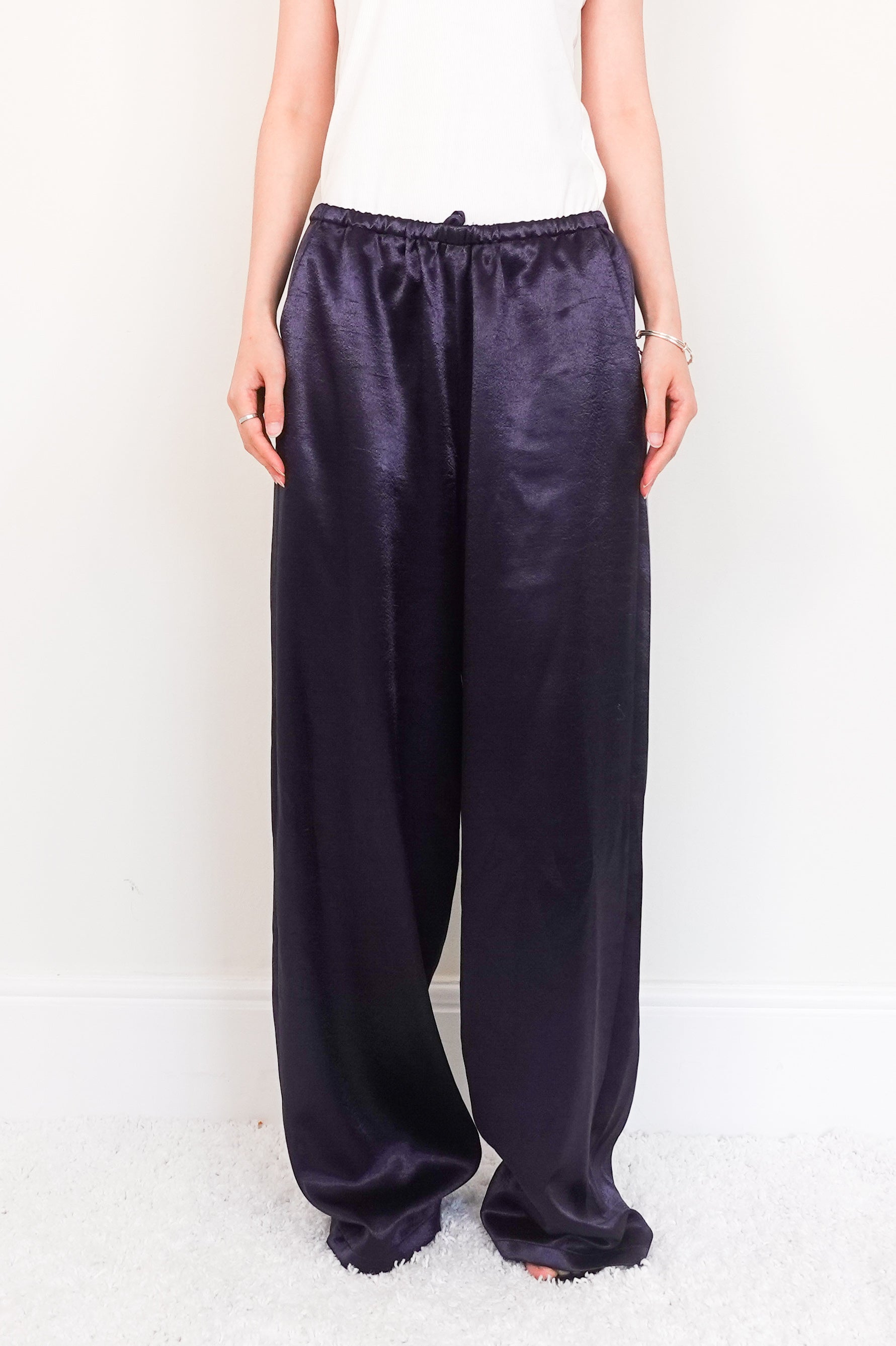 Navy satin trousers RRP £400