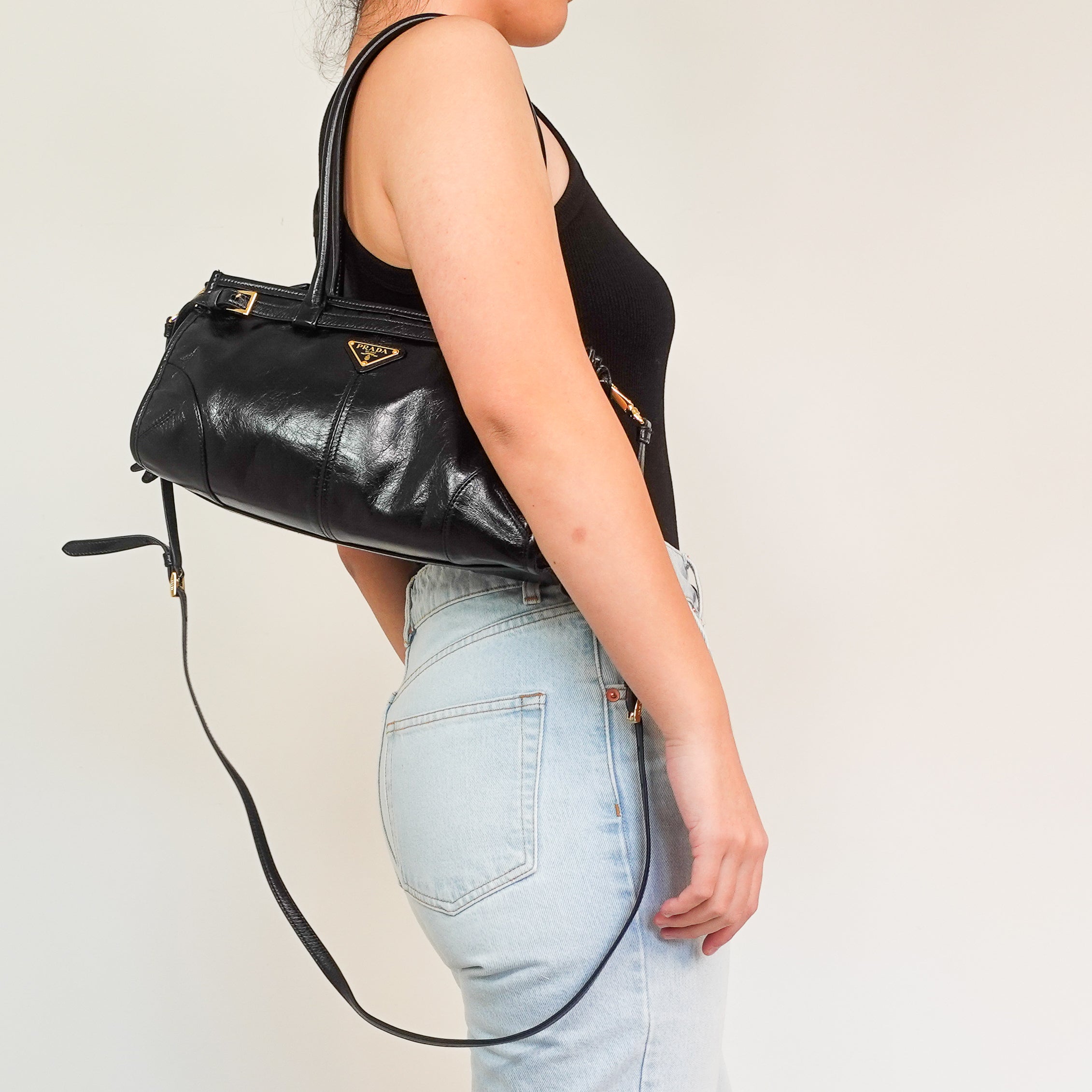 Medium Black Leather Shoulder Bag RRP £2100