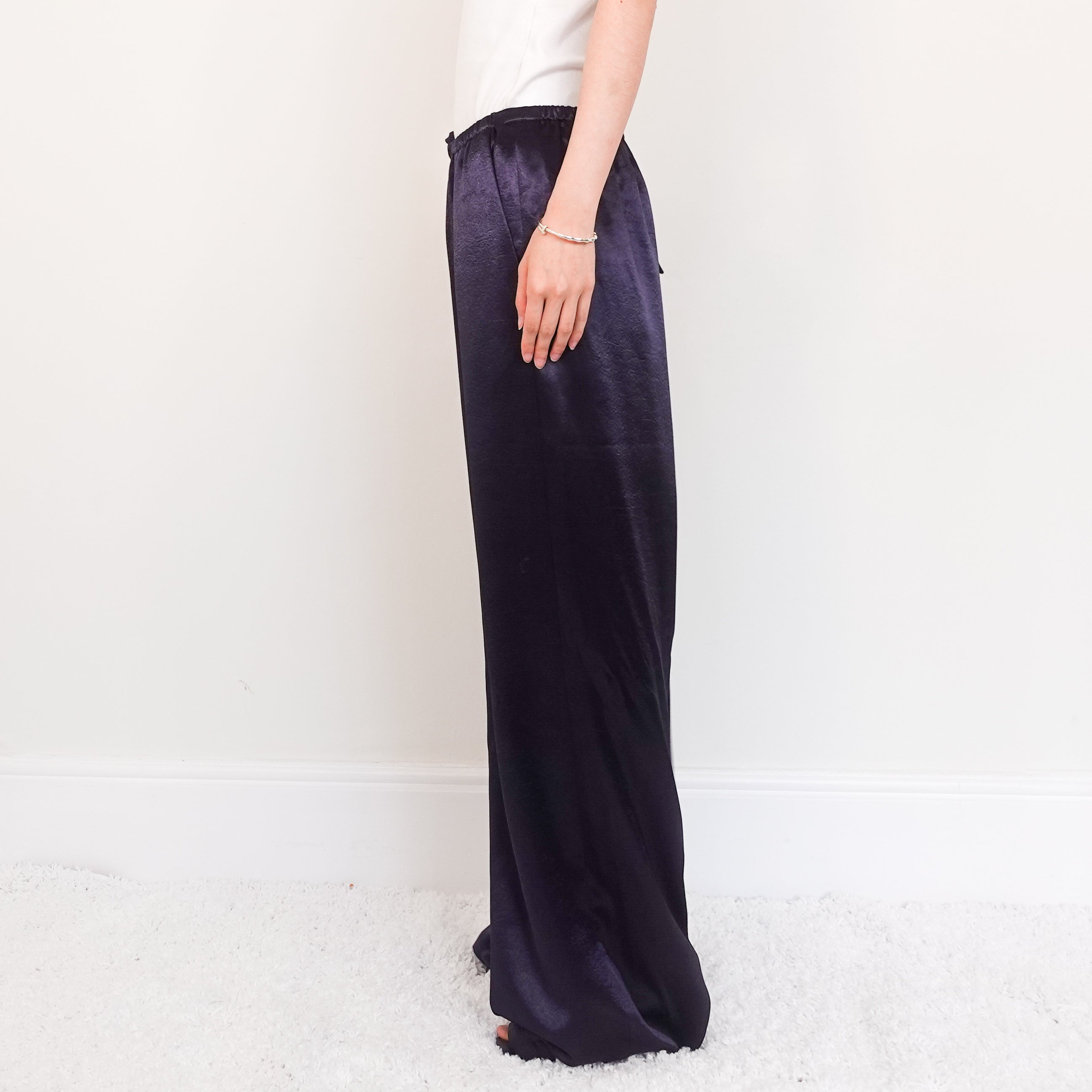 Navy satin trousers RRP £400