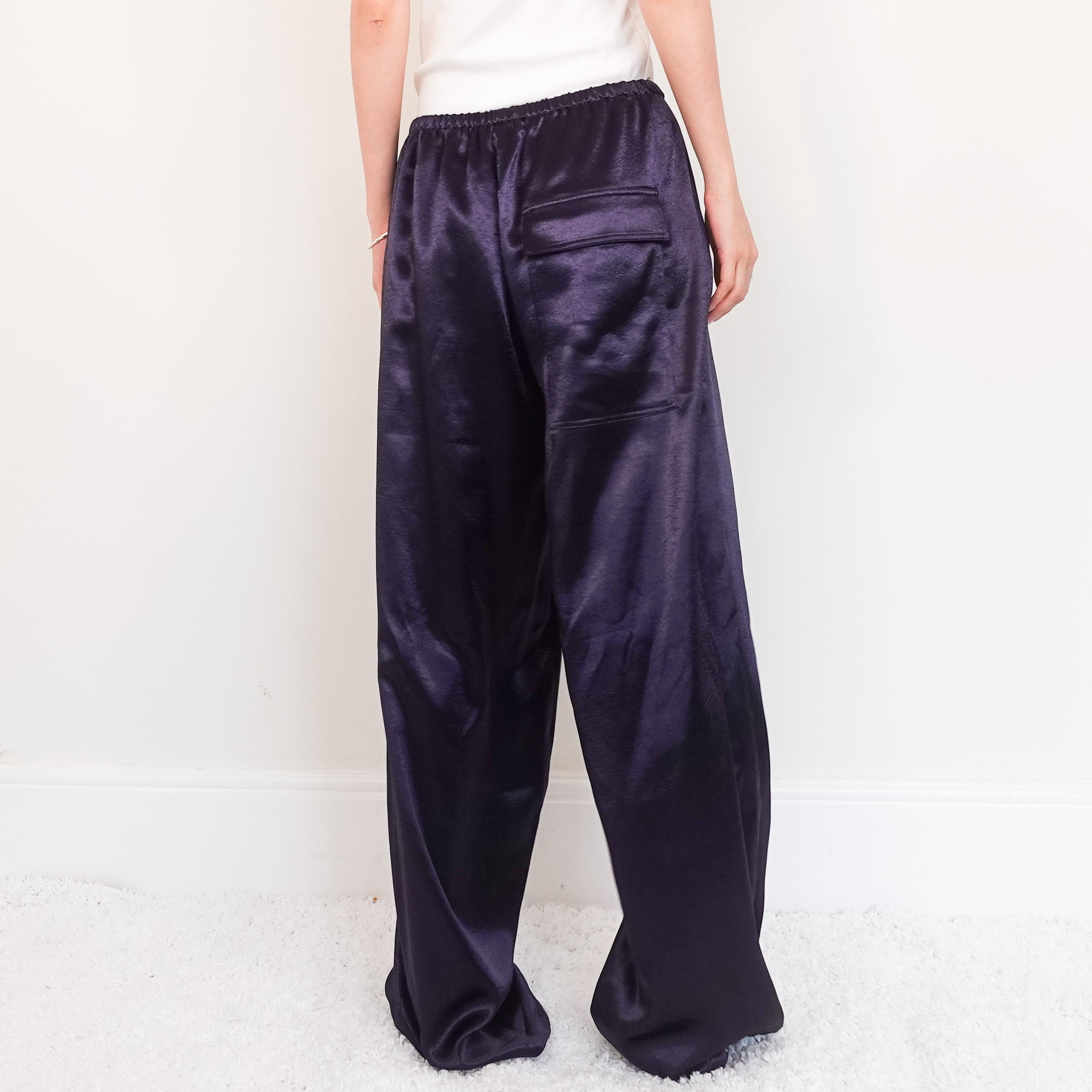 Navy satin trousers RRP £400