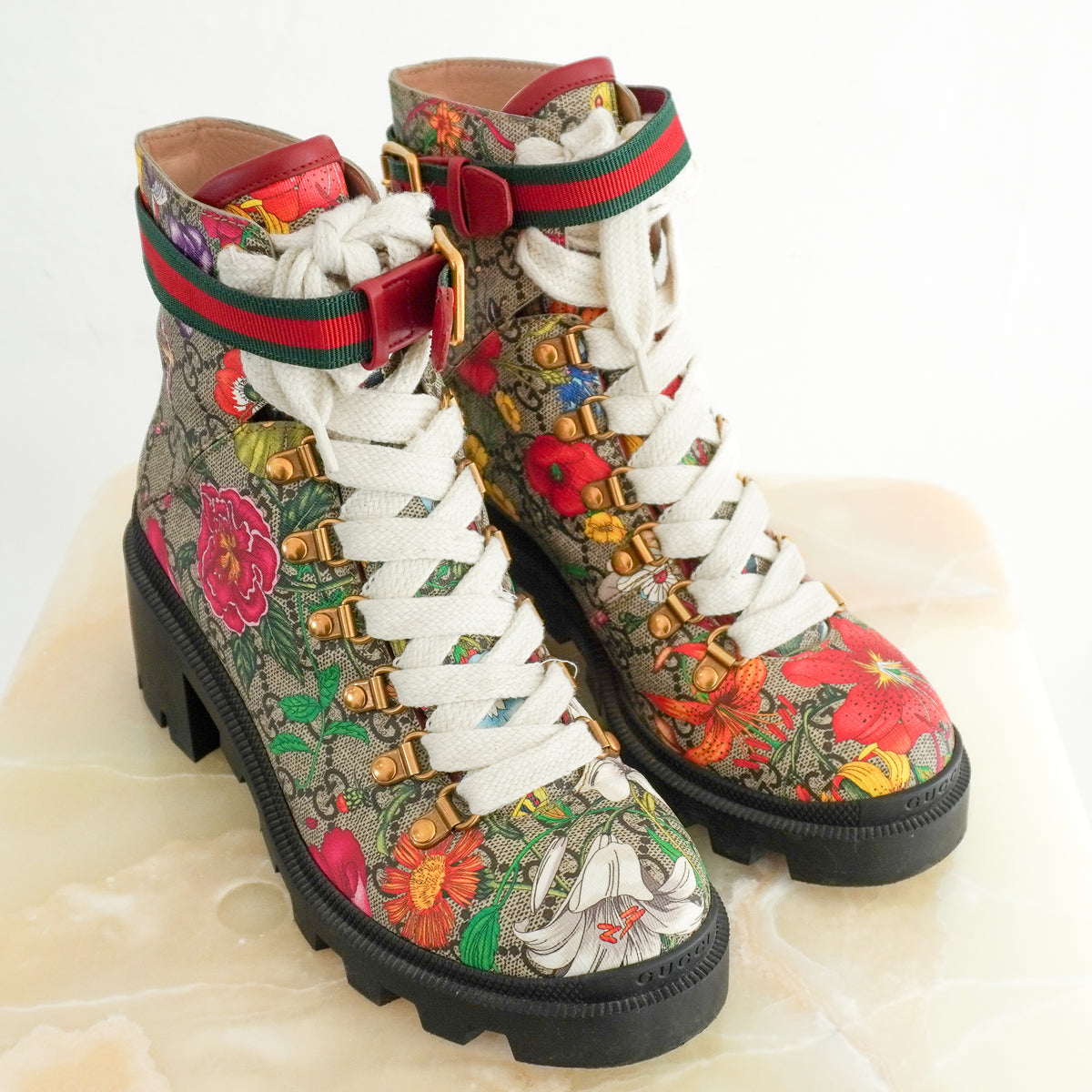 Gucci Flora Combat Ankle Boots (RRP £950) | Authentic Preloved