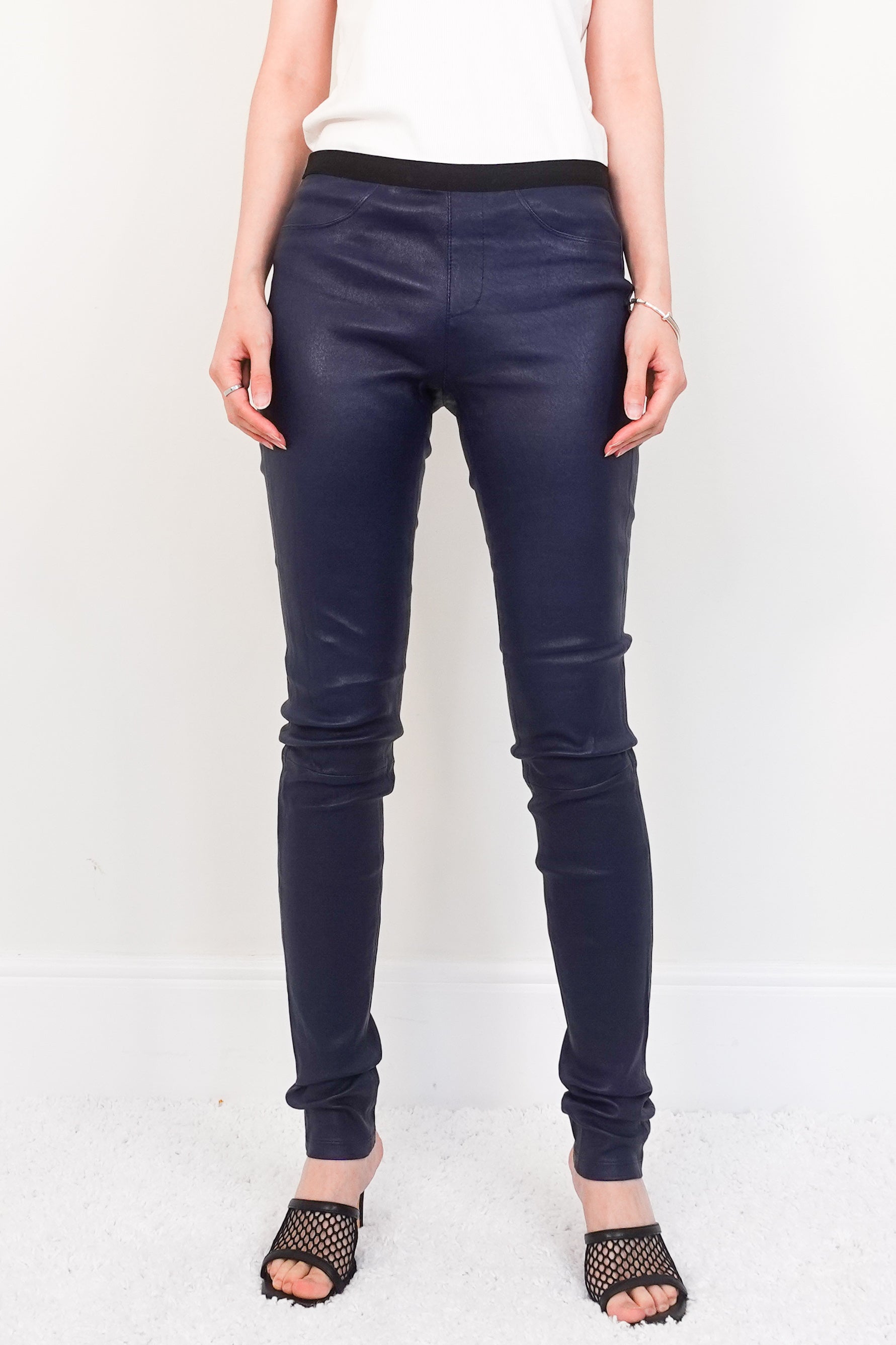 Blue leather leggings RRP £70