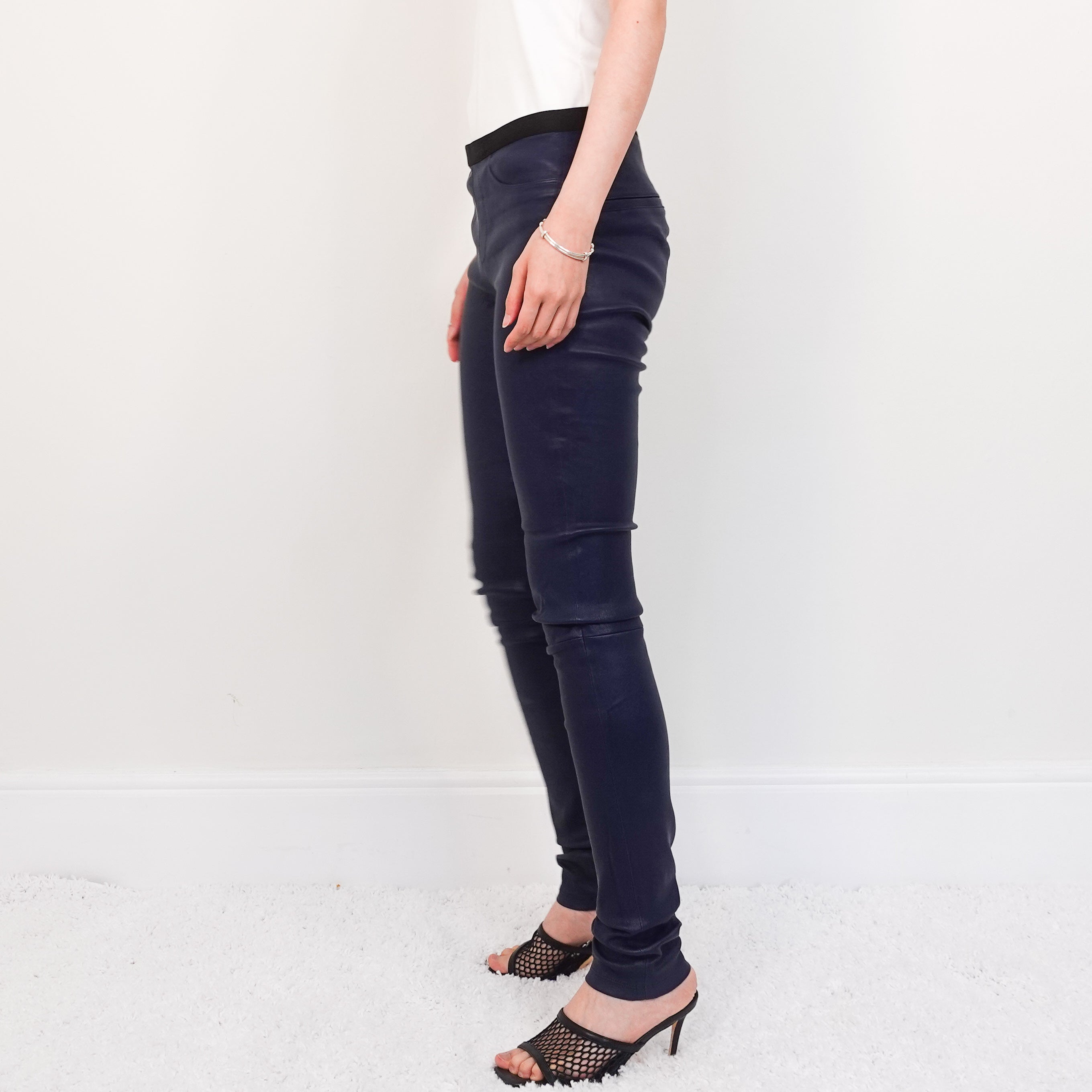 Blue leather leggings RRP £70