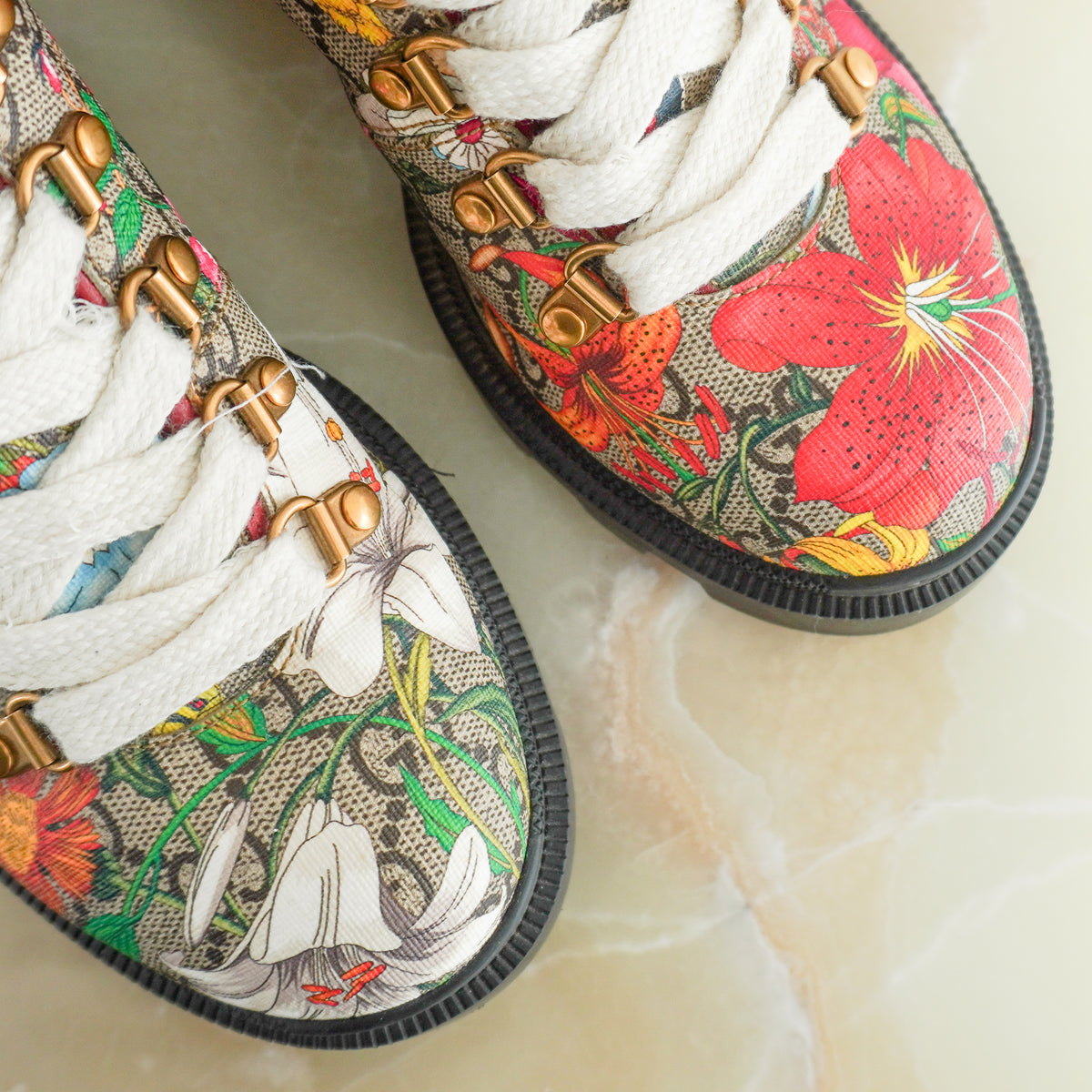 Gucci Flora Combat Ankle Boots (RRP £950) | Authentic Preloved