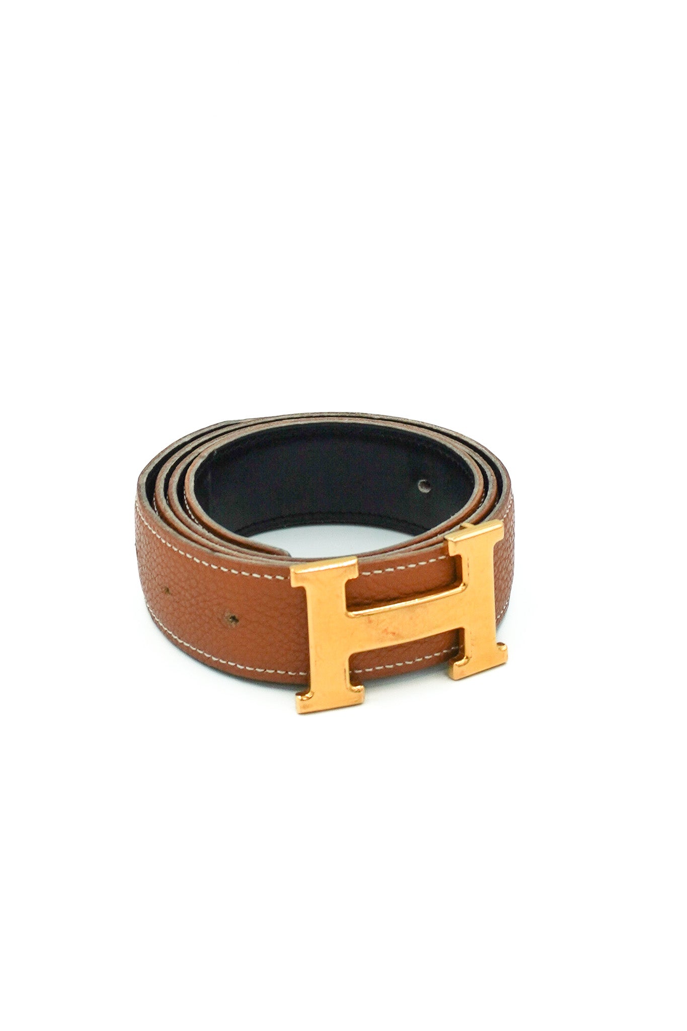Hermès Reversible H belt in Gold & Black Togo Leather RRP £780 | Authe
