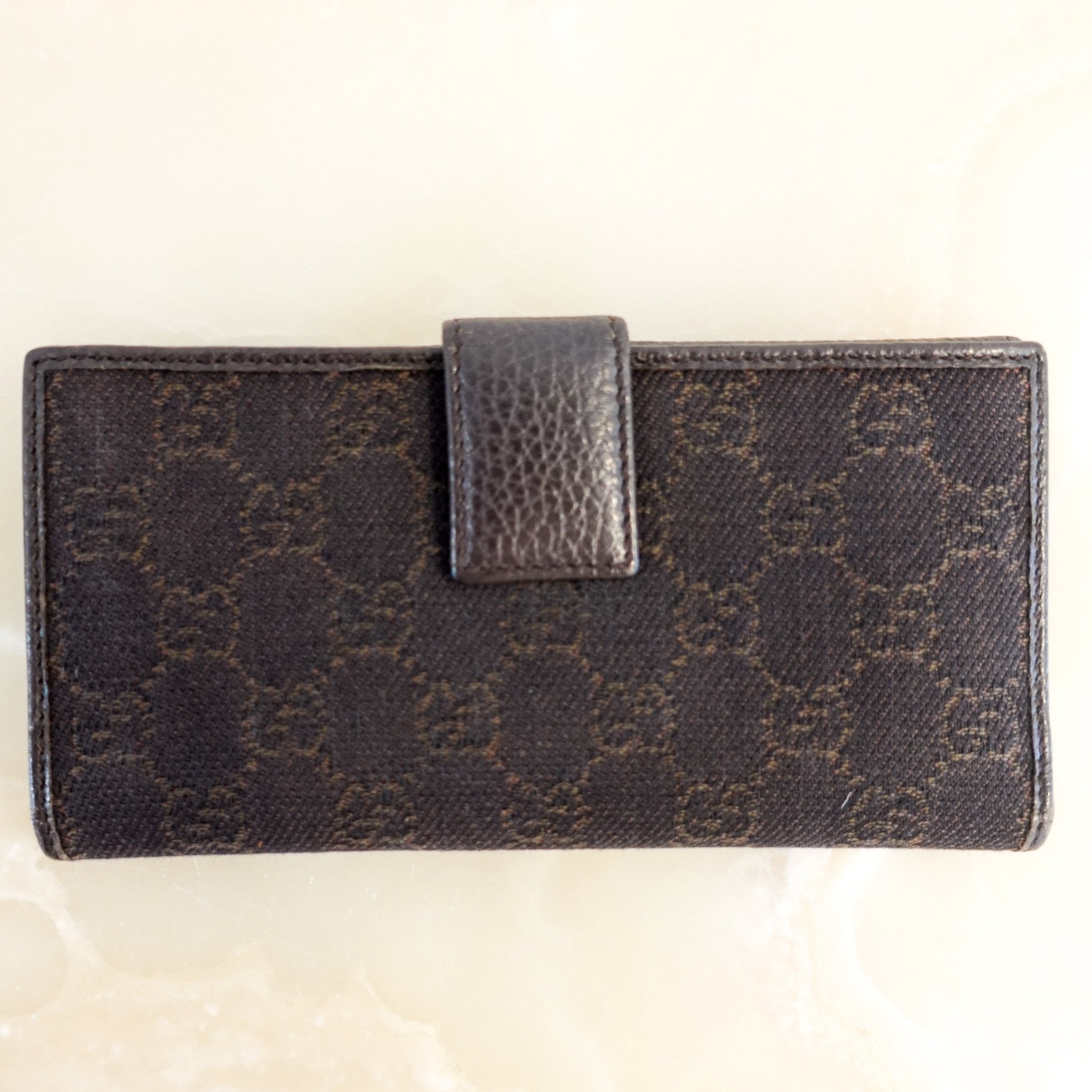 Gucci Dark Brown GG Monogram Flap Wallet RRP £700 | Authentic Preloved