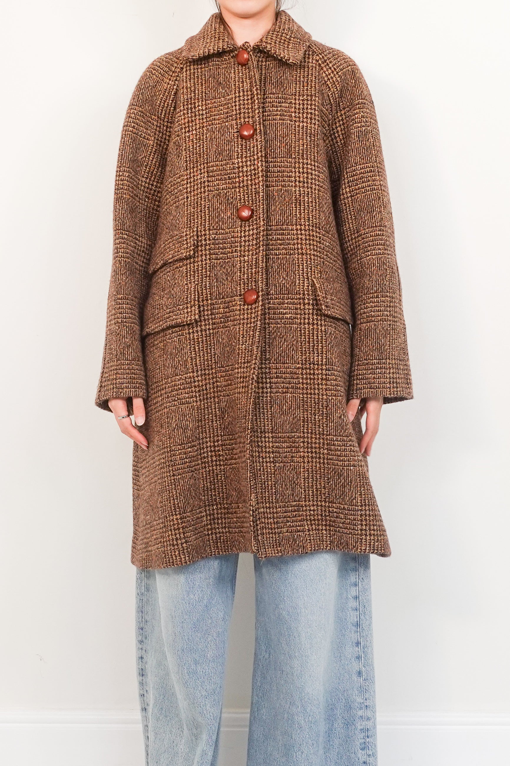 Brown long tweed coat RRP £650