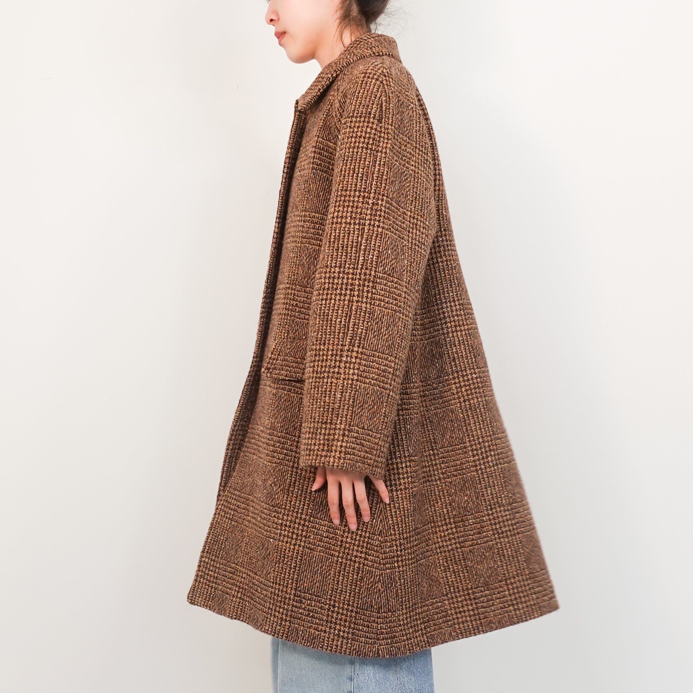 Brown long tweed coat RRP £650