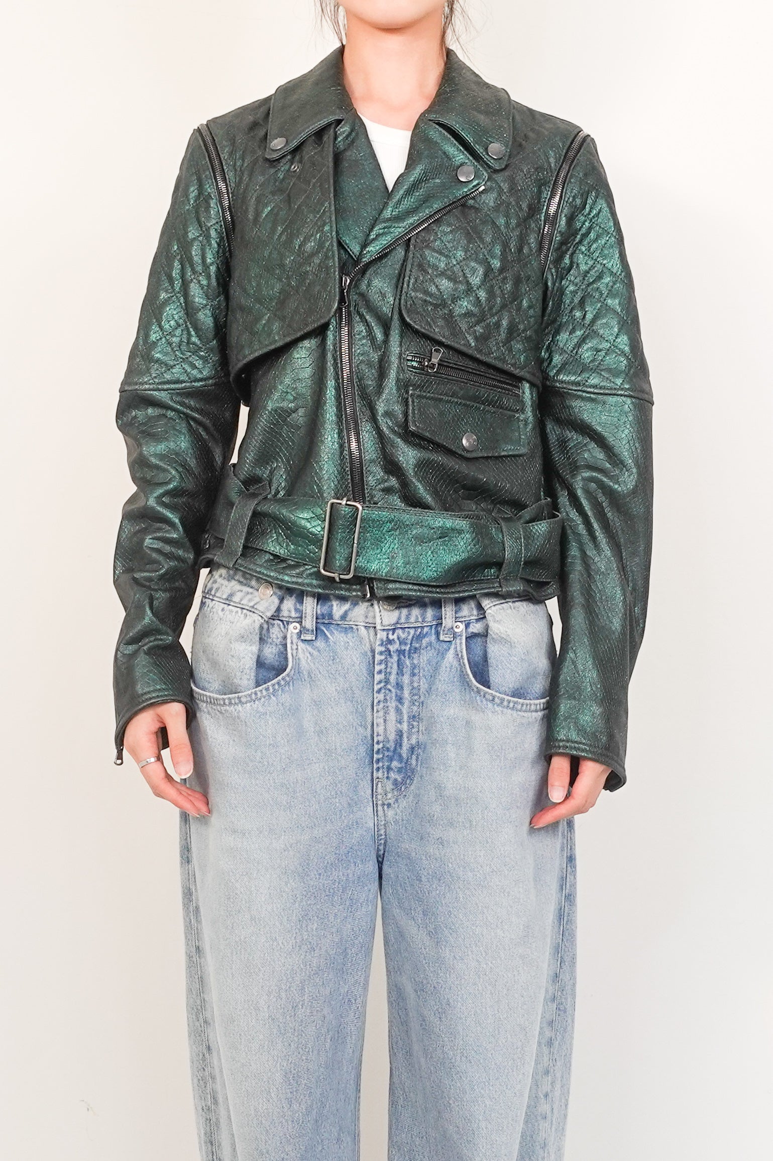 Metallic green biker jacket RRP £400