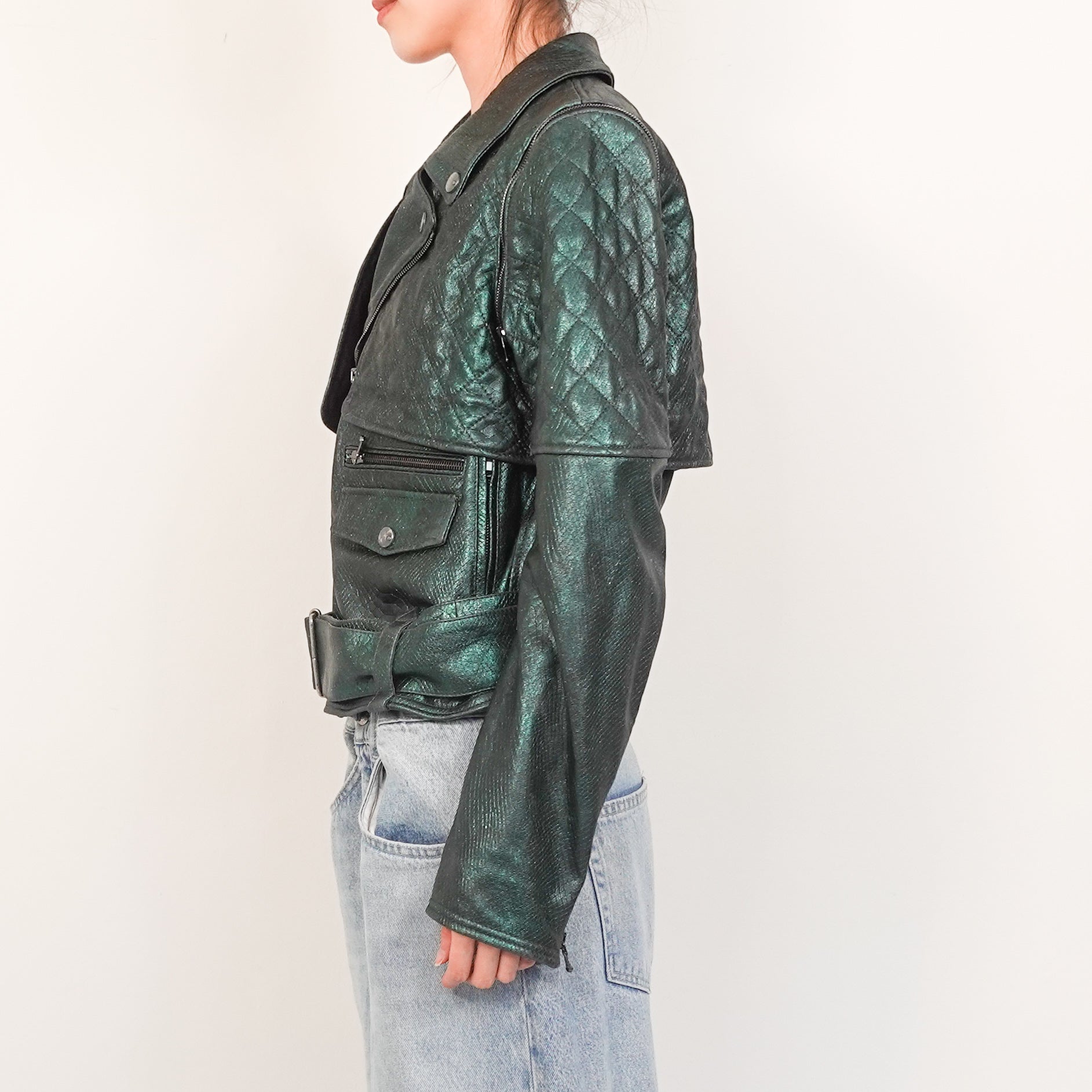 Metallic green biker jacket RRP £400